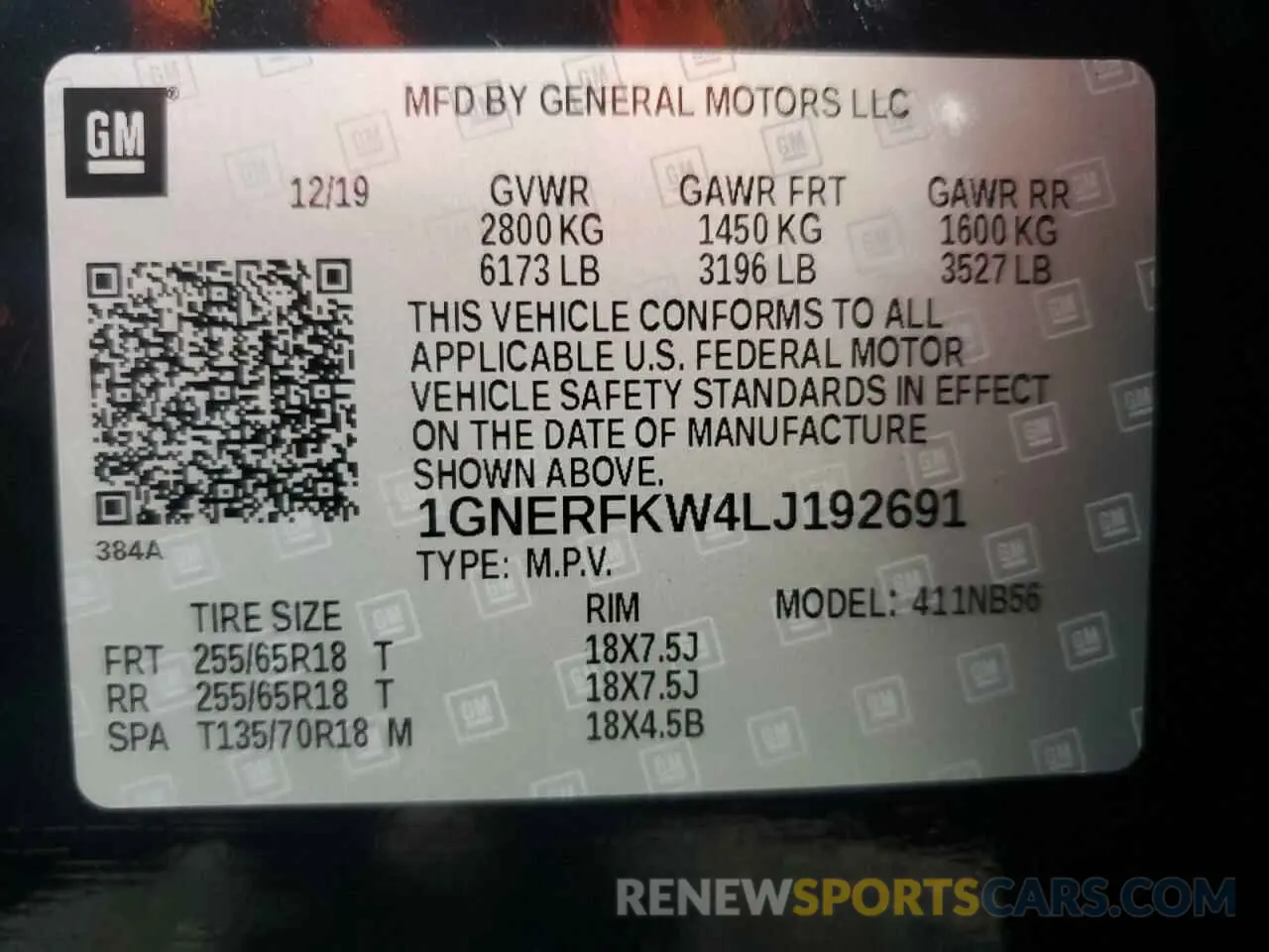 13 Photograph of a damaged car 1GNERFKW4LJ192691 CHEVROLET TRAVERSE 2020