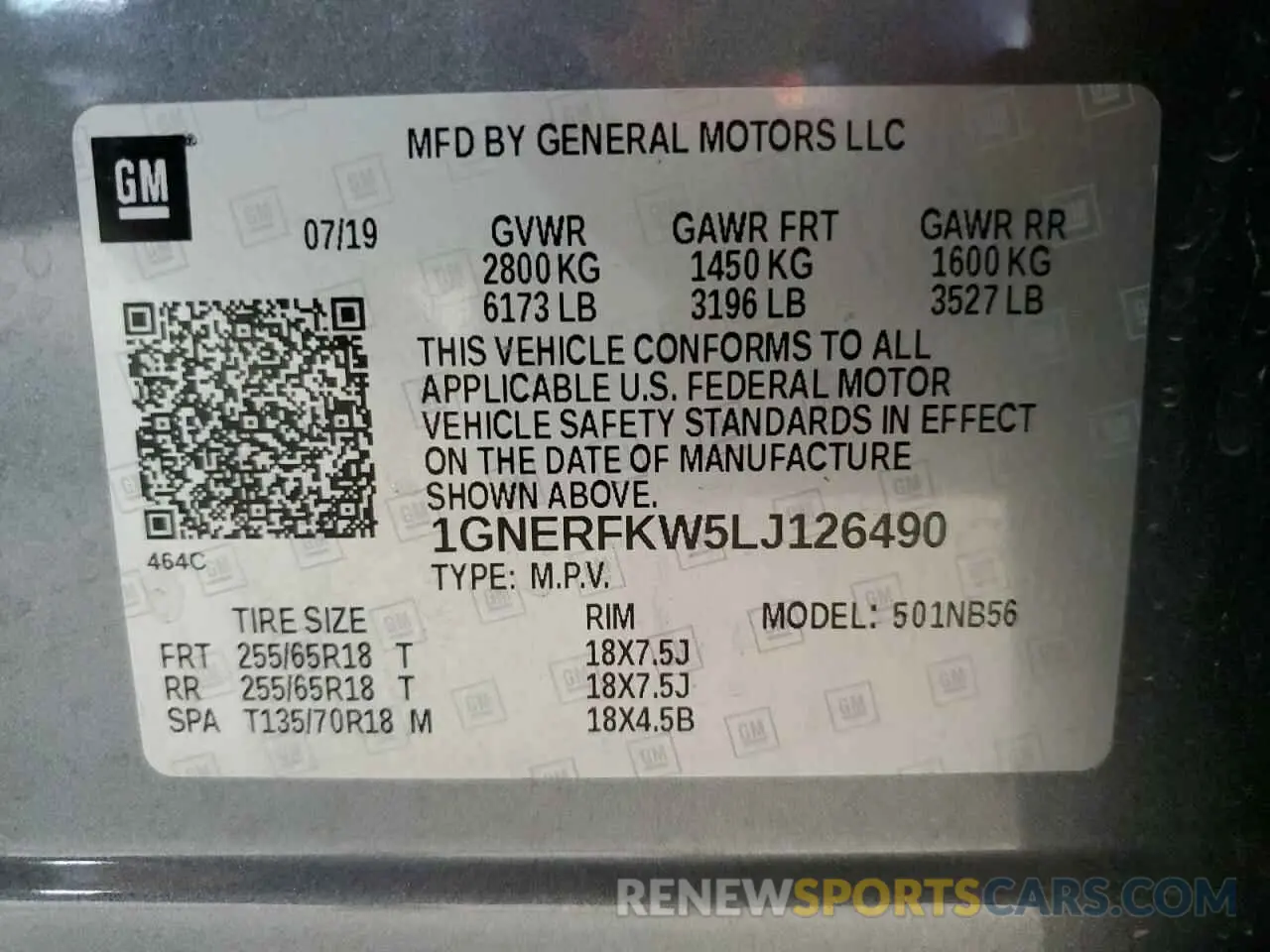 15 Photograph of a damaged car 1GNERFKW5LJ126490 CHEVROLET TRAVERSE 2020