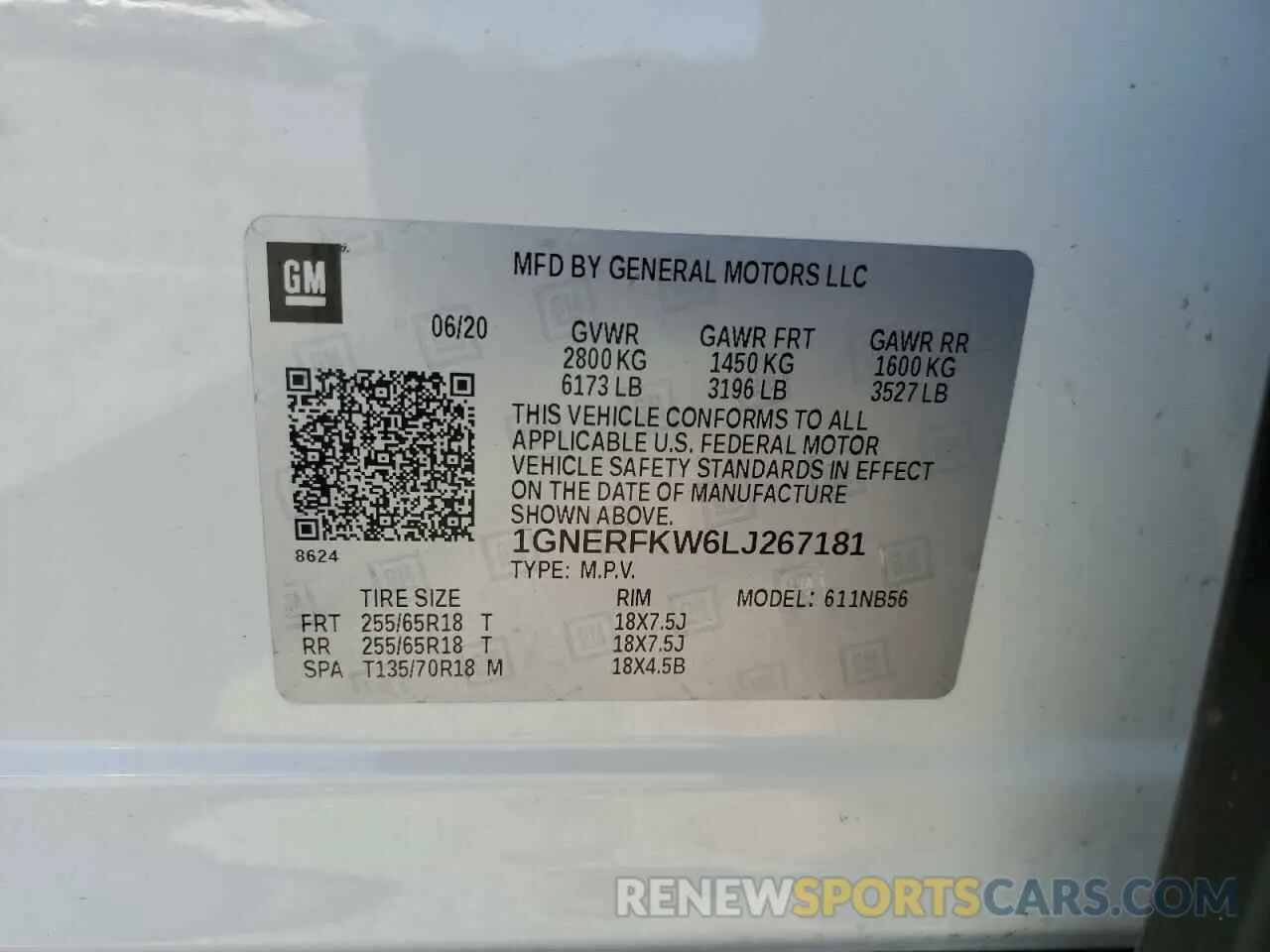 15 Photograph of a damaged car 1GNERFKW6LJ267181 CHEVROLET TRAVERSE 2020