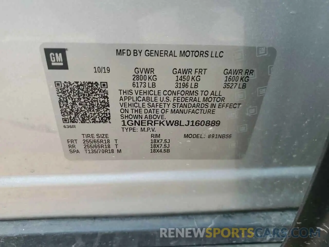 14 Photograph of a damaged car 1GNERFKW8LJ160889 CHEVROLET TRAVERSE 2020