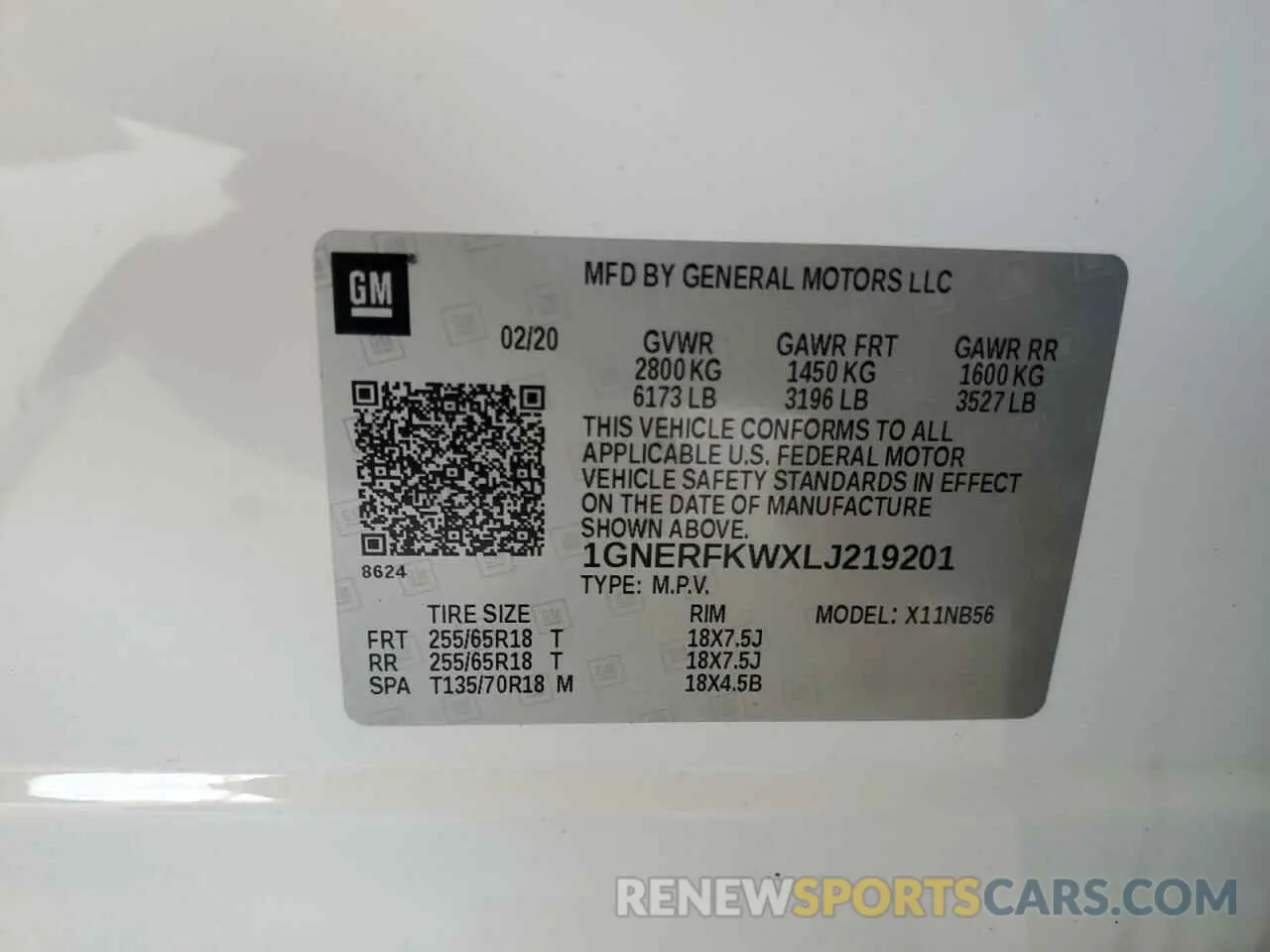 14 Photograph of a damaged car 1GNERFKWXLJ219201 CHEVROLET TRAVERSE 2020