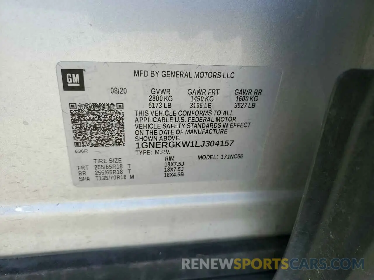 13 Photograph of a damaged car 1GNERGKW1LJ304157 CHEVROLET TRAVERSE 2020