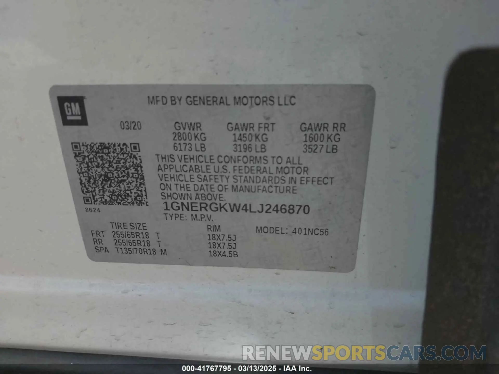 9 Photograph of a damaged car 1GNERGKW4LJ246870 CHEVROLET TRAVERSE 2020