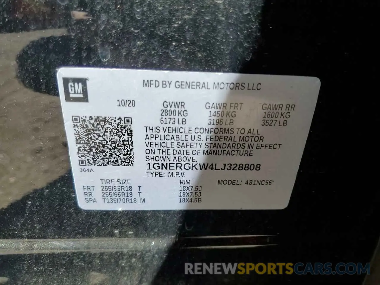13 Photograph of a damaged car 1GNERGKW4LJ328808 CHEVROLET TRAVERSE 2020