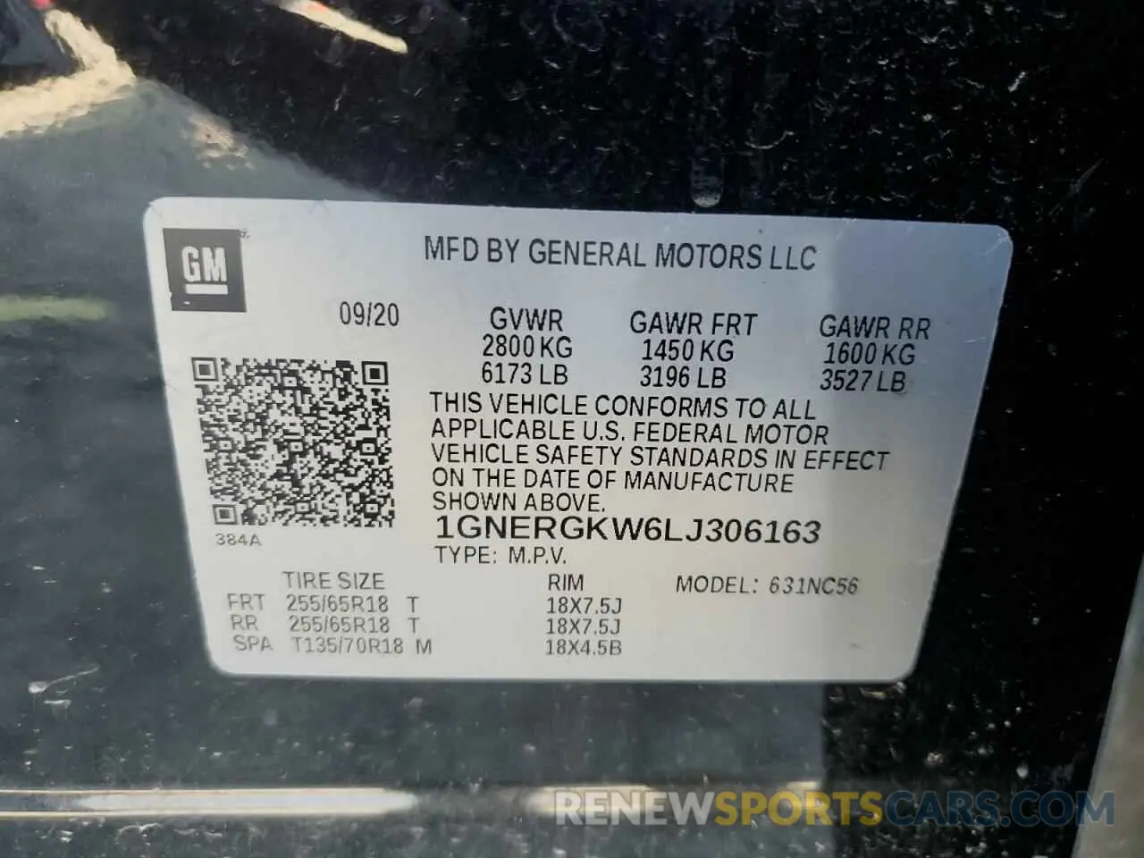 14 Photograph of a damaged car 1GNERGKW6LJ306163 CHEVROLET TRAVERSE 2020