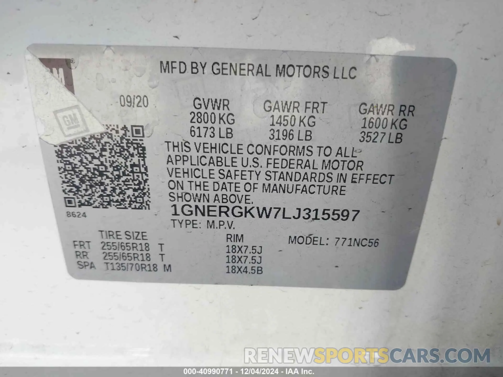 9 Фотография поврежденного автомобиля 1GNERGKW7LJ315597 CHEVROLET TRAVERSE 2020
