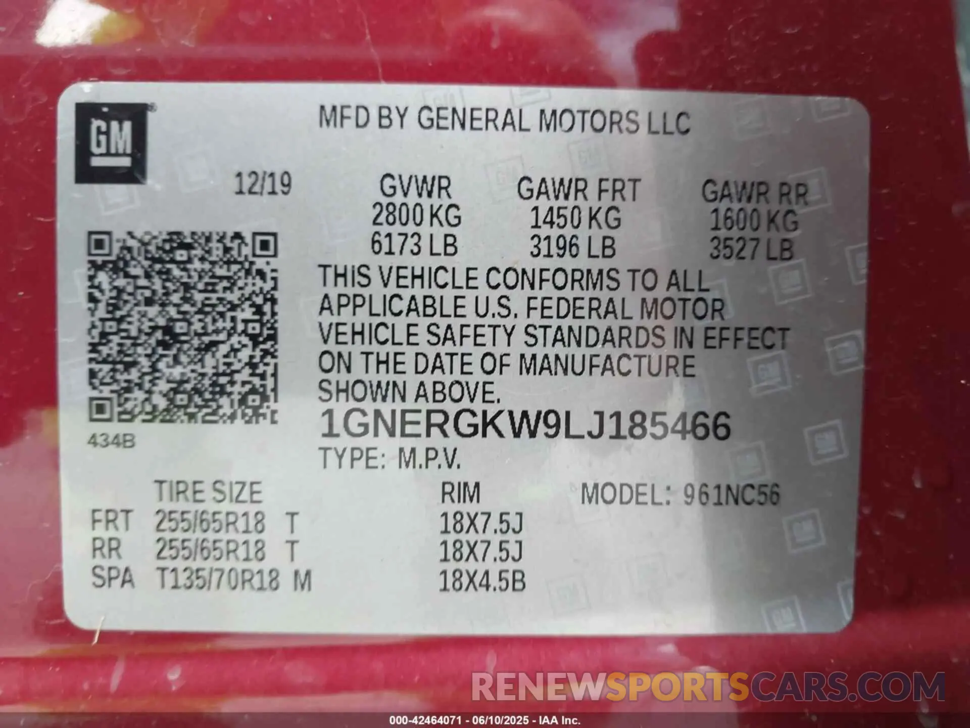 9 Photograph of a damaged car 1GNERGKW9LJ185466 CHEVROLET TRAVERSE 2020