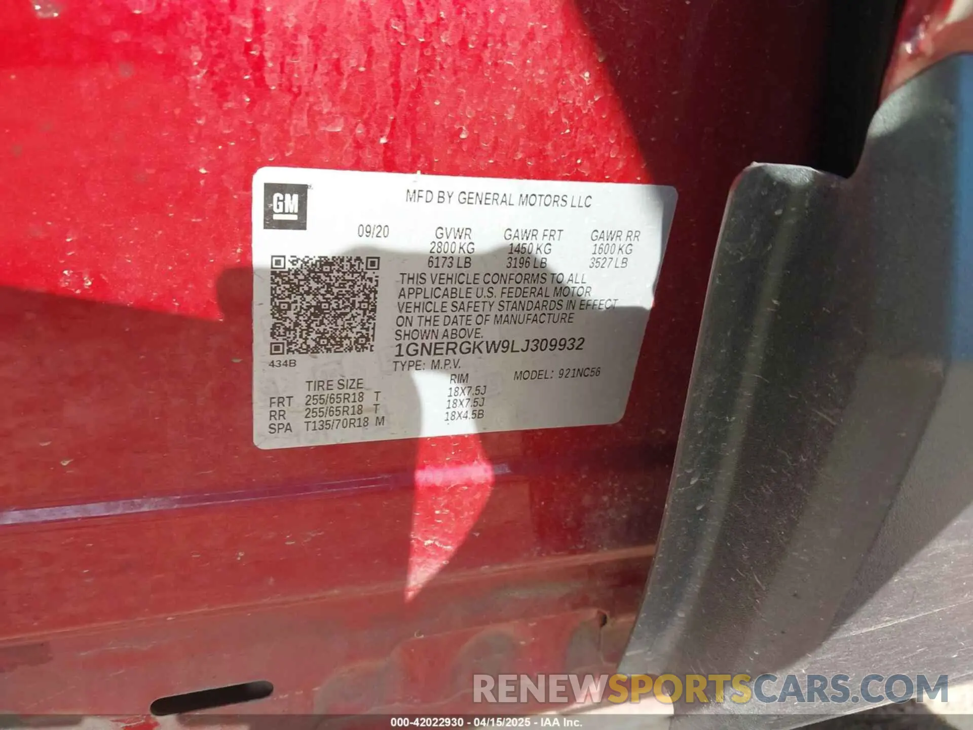 9 Фотография поврежденного автомобиля 1GNERGKW9LJ309932 CHEVROLET TRAVERSE 2020