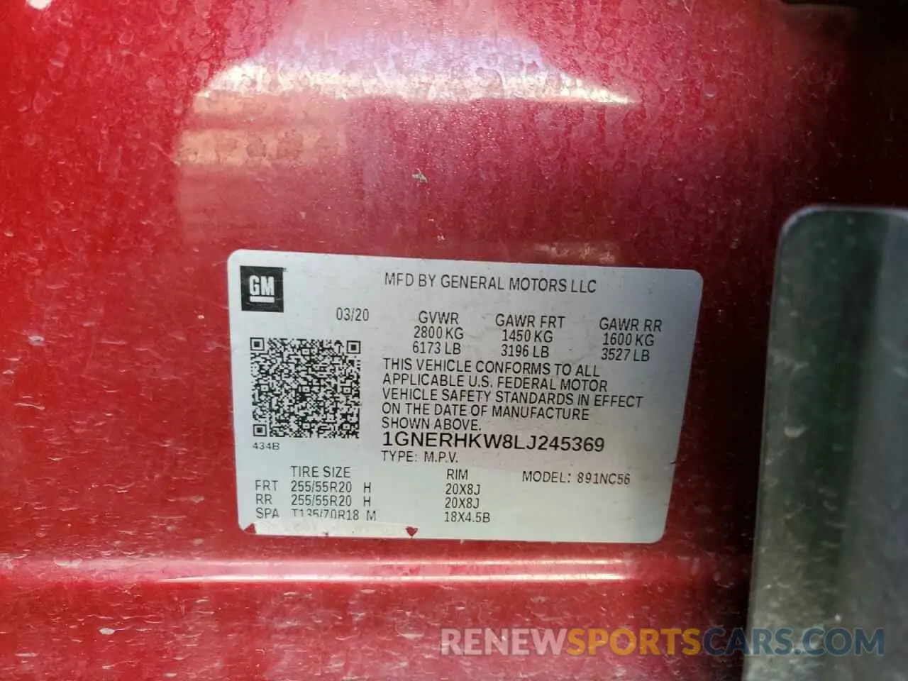 13 Photograph of a damaged car 1GNERHKW8LJ245369 CHEVROLET TRAVERSE 2020