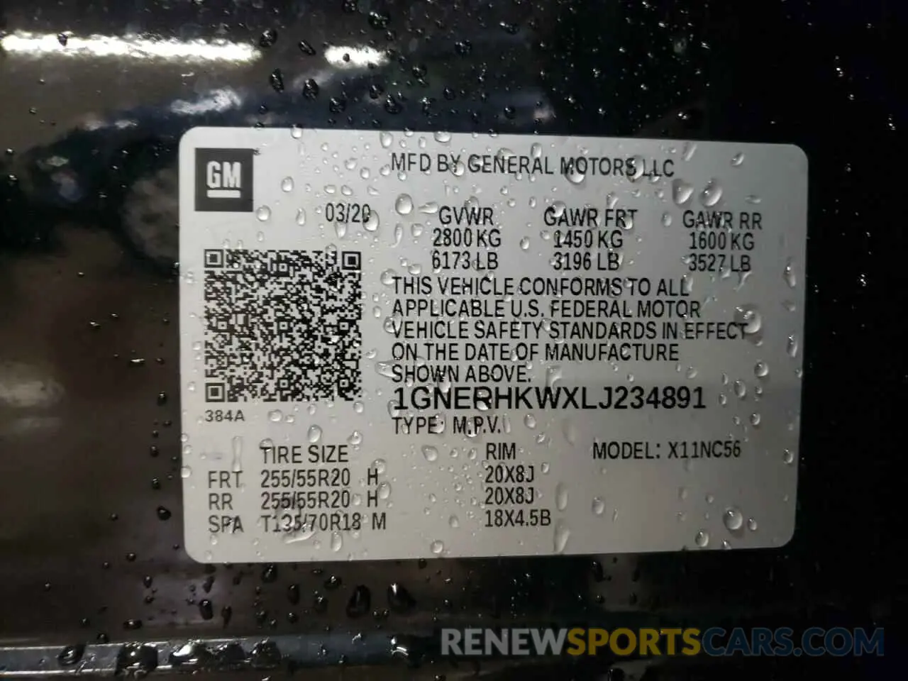 13 Photograph of a damaged car 1GNERHKWXLJ234891 CHEVROLET TRAVERSE 2020