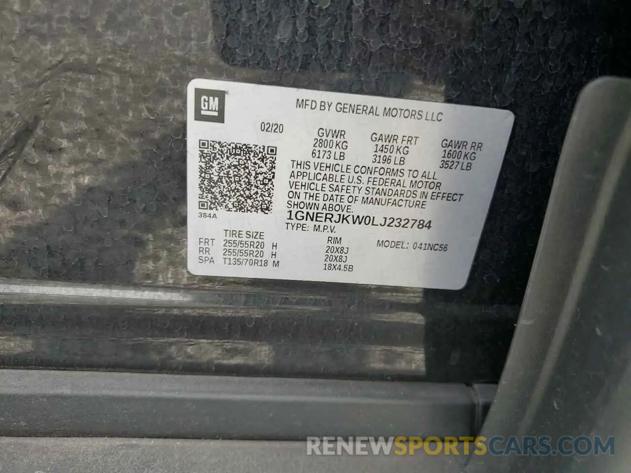 14 Photograph of a damaged car 1GNERJKW0LJ232784 CHEVROLET TRAVERSE 2020
