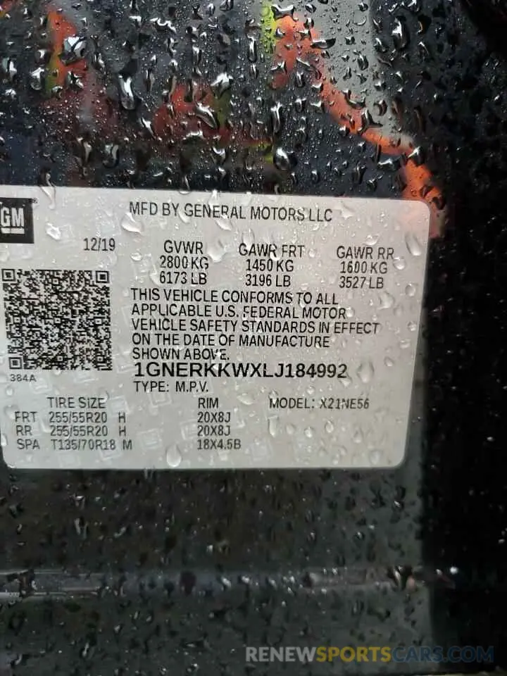 14 Фотография поврежденного автомобиля 1GNERKKWXLJ184992 CHEVROLET TRAVERSE 2020
