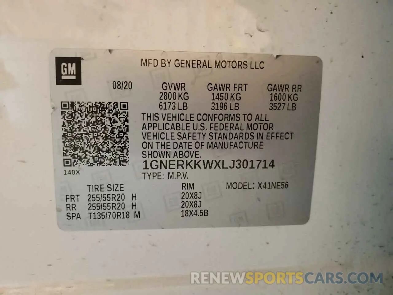 14 Фотография поврежденного автомобиля 1GNERKKWXLJ301714 CHEVROLET TRAVERSE 2020