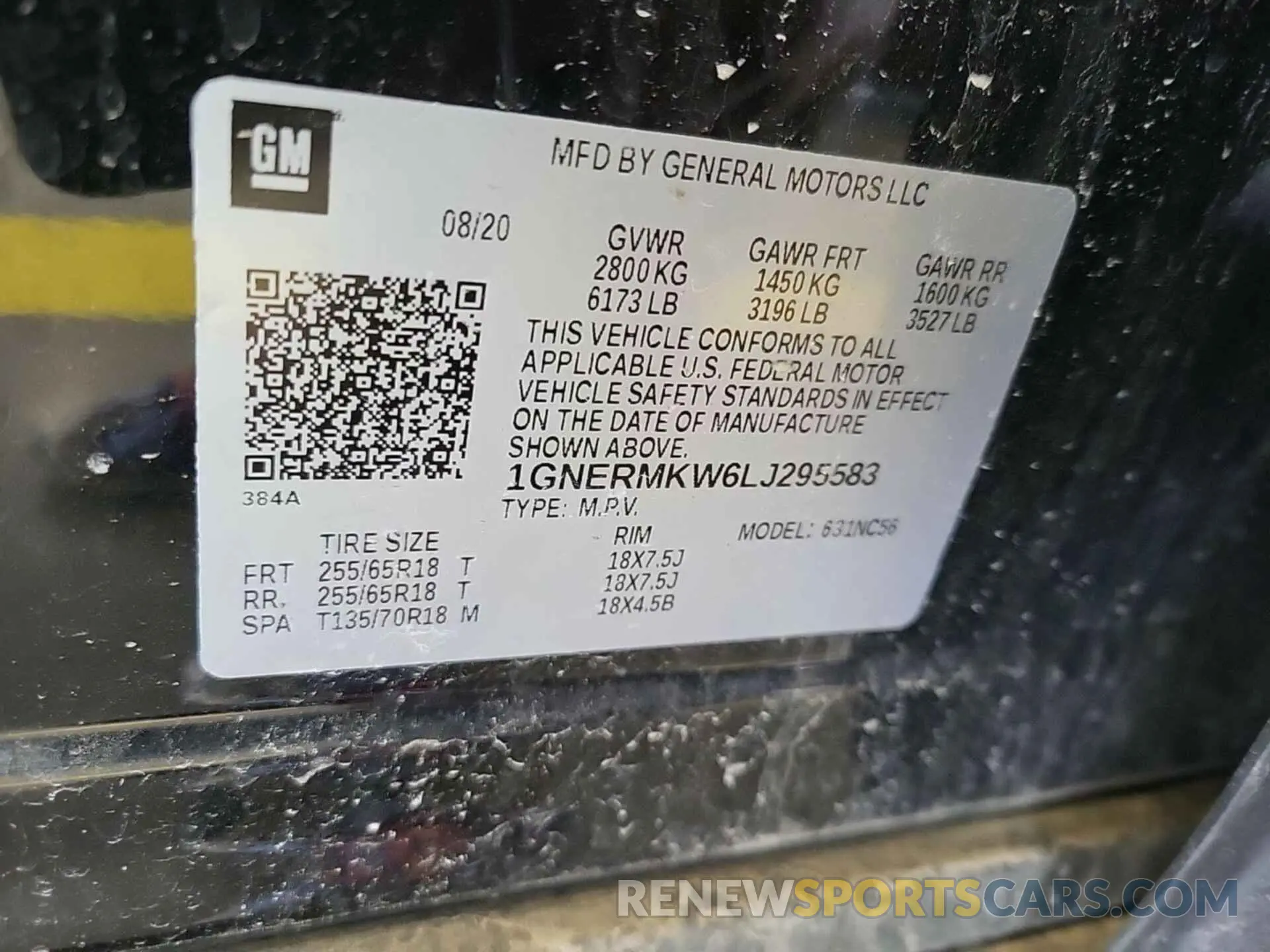 20 Photograph of a damaged car 1GNERMKW6LJ295583 CHEVROLET TRAVERSE 2020