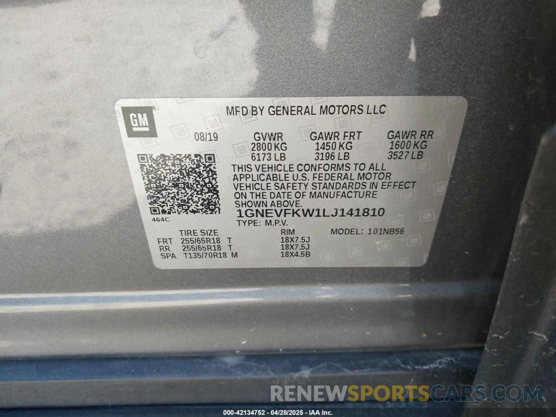 9 Photograph of a damaged car 1GNEVFKW1LJ141810 CHEVROLET TRAVERSE 2020