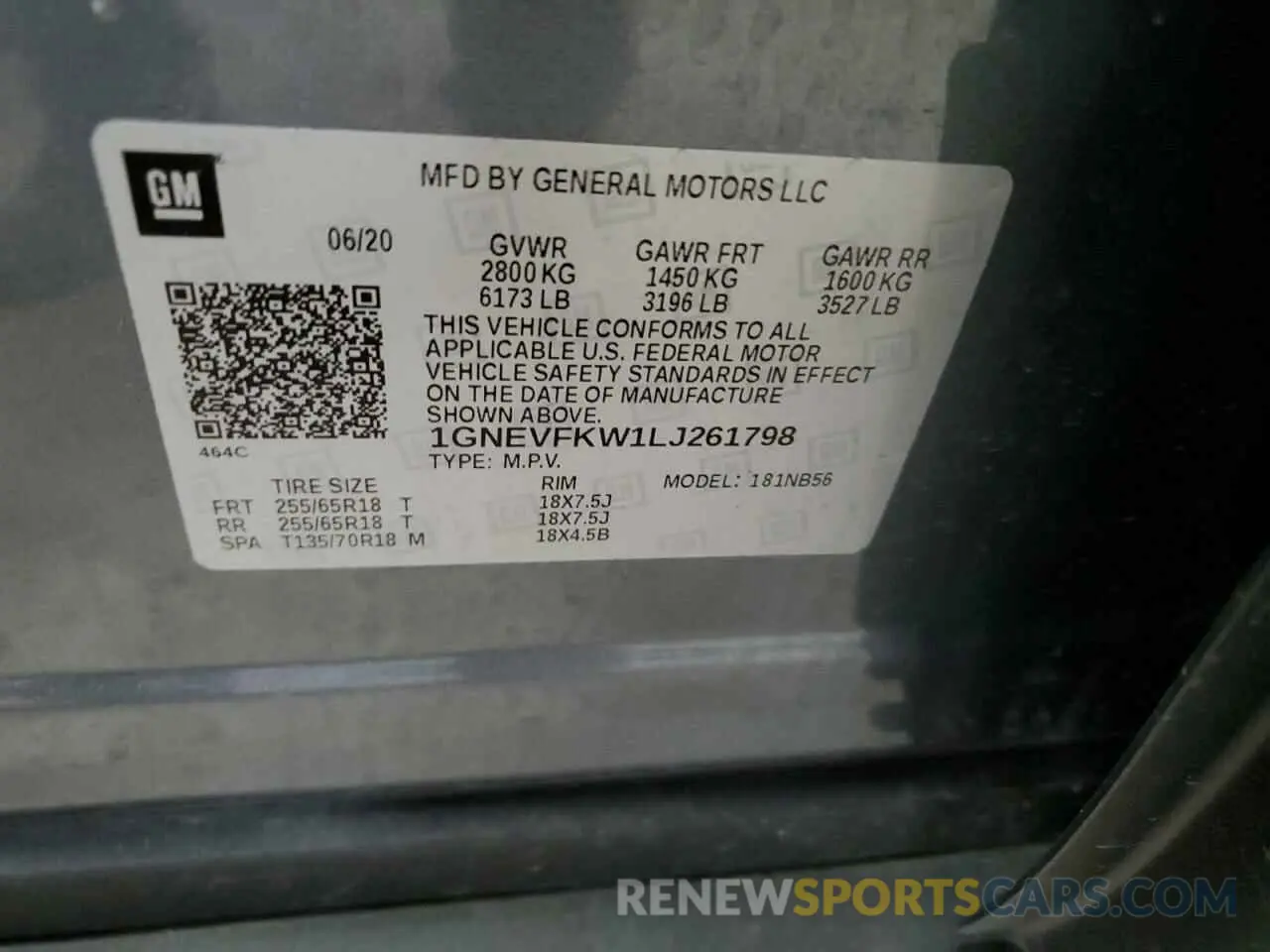 13 Фотография поврежденного автомобиля 1GNEVFKW1LJ261798 CHEVROLET TRAVERSE 2020