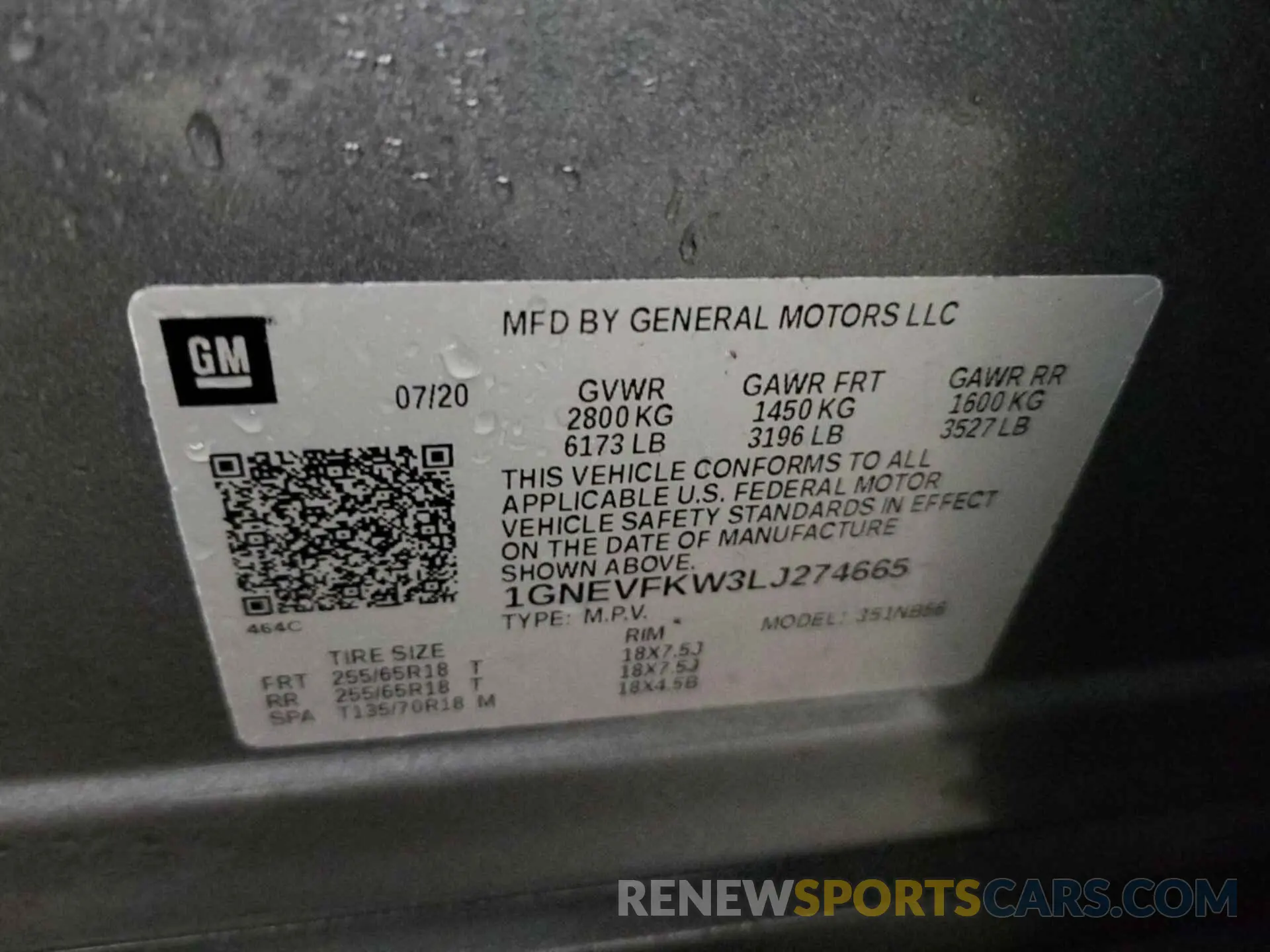 7 Фотография поврежденного автомобиля 1GNEVFKW3LJ274665 CHEVROLET TRAVERSE 2020