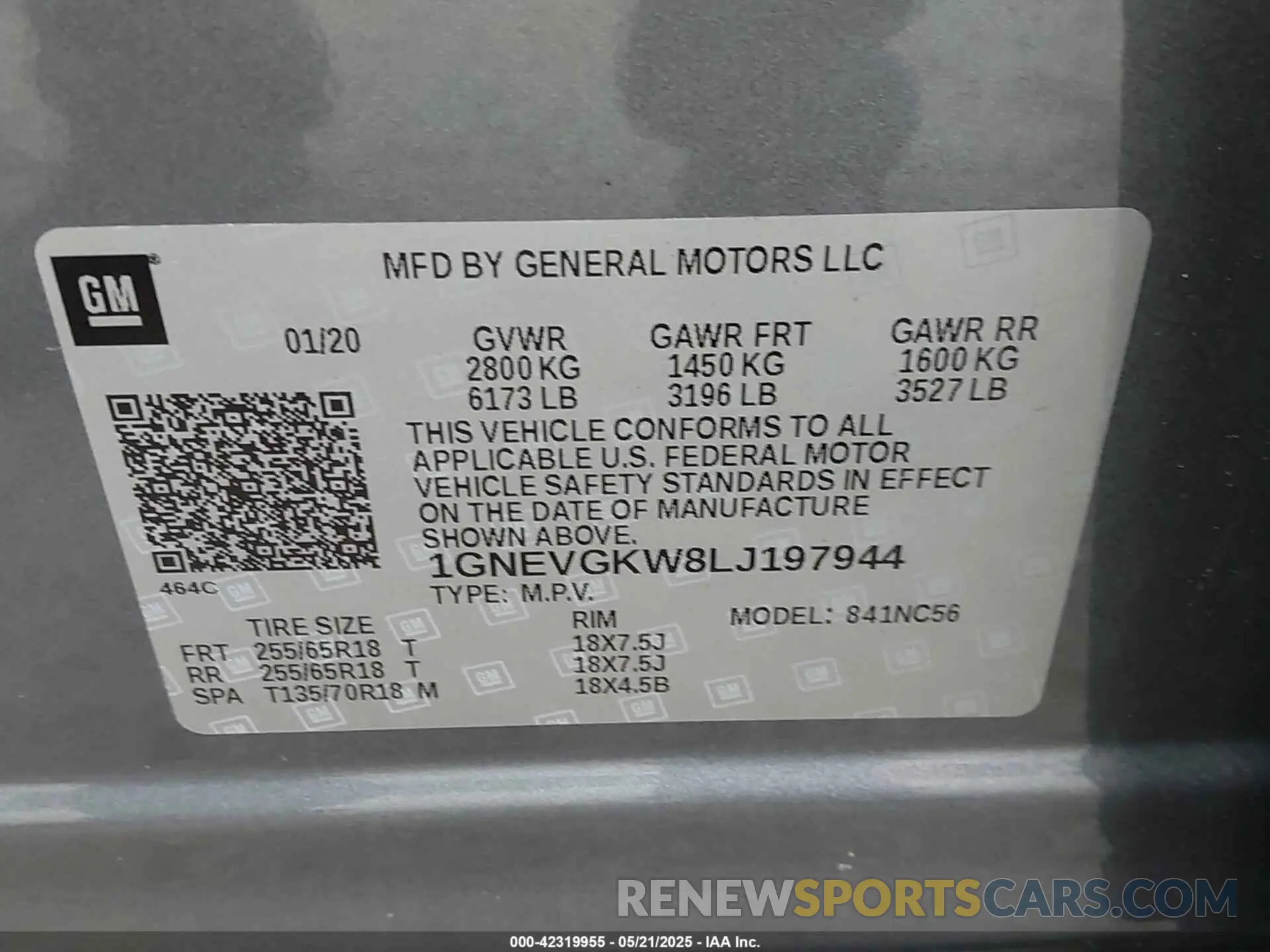 9 Фотография поврежденного автомобиля 1GNEVGKW8LJ197944 CHEVROLET TRAVERSE 2020