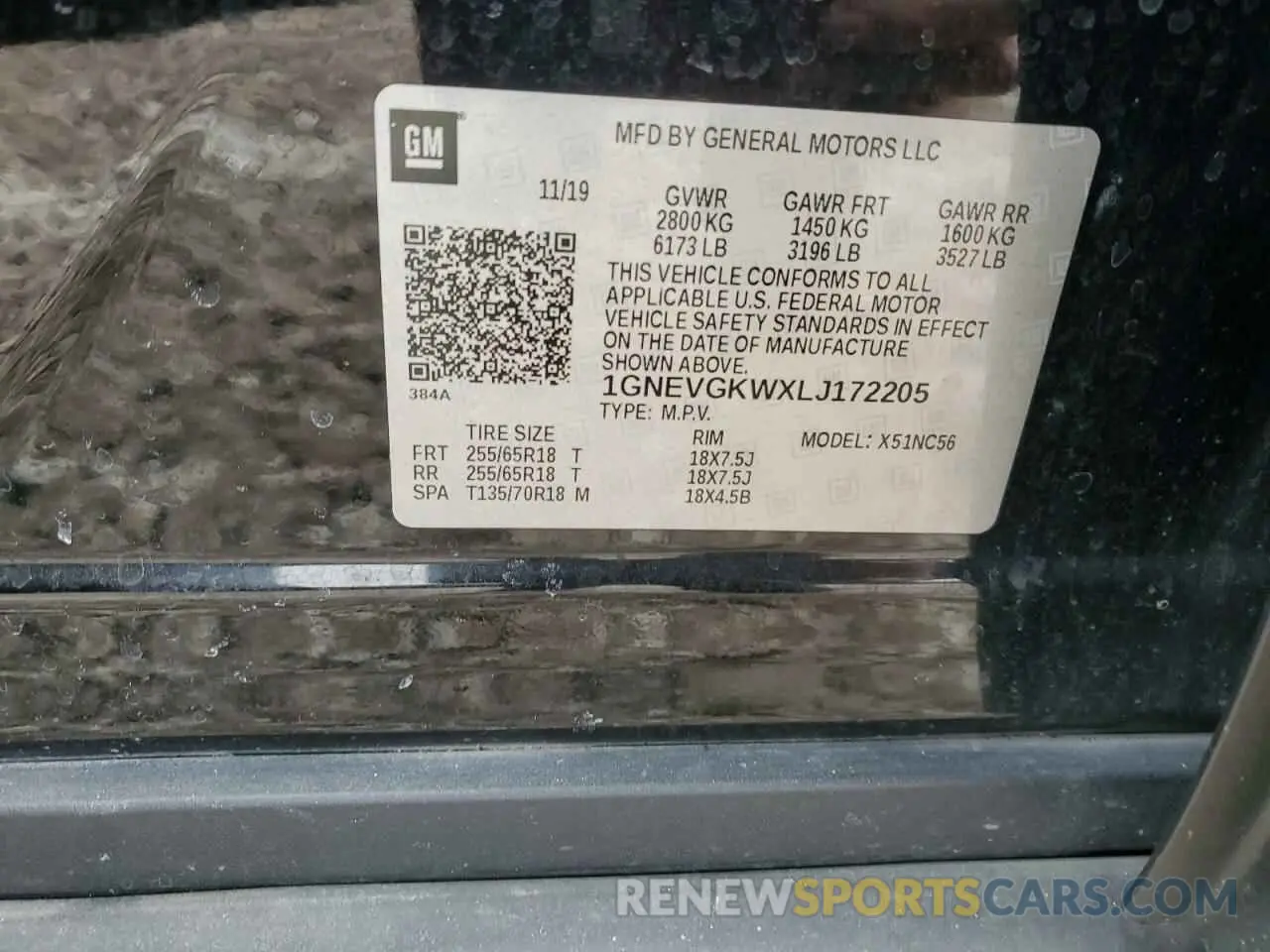 12 Photograph of a damaged car 1GNEVGKWXLJ172205 CHEVROLET TRAVERSE 2020