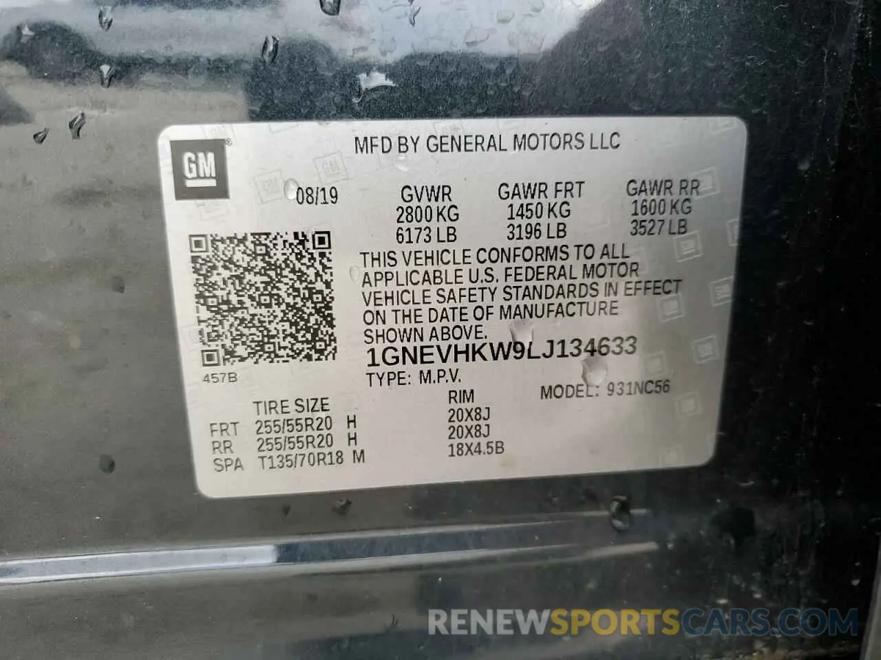 14 Photograph of a damaged car 1GNEVHKW9LJ134633 CHEVROLET TRAVERSE 2020