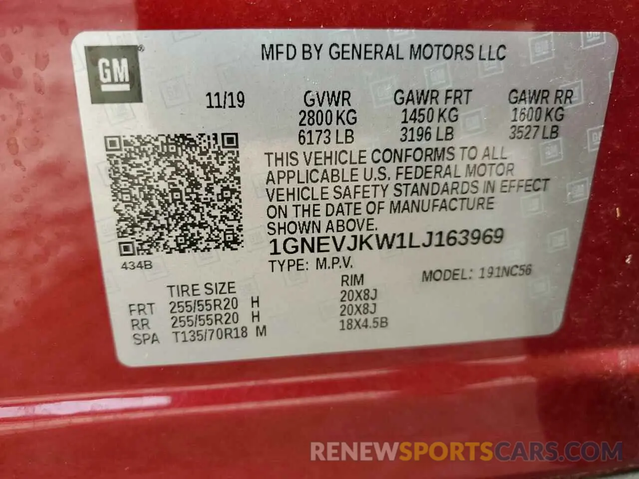 13 Photograph of a damaged car 1GNEVJKW1LJ163969 CHEVROLET TRAVERSE 2020