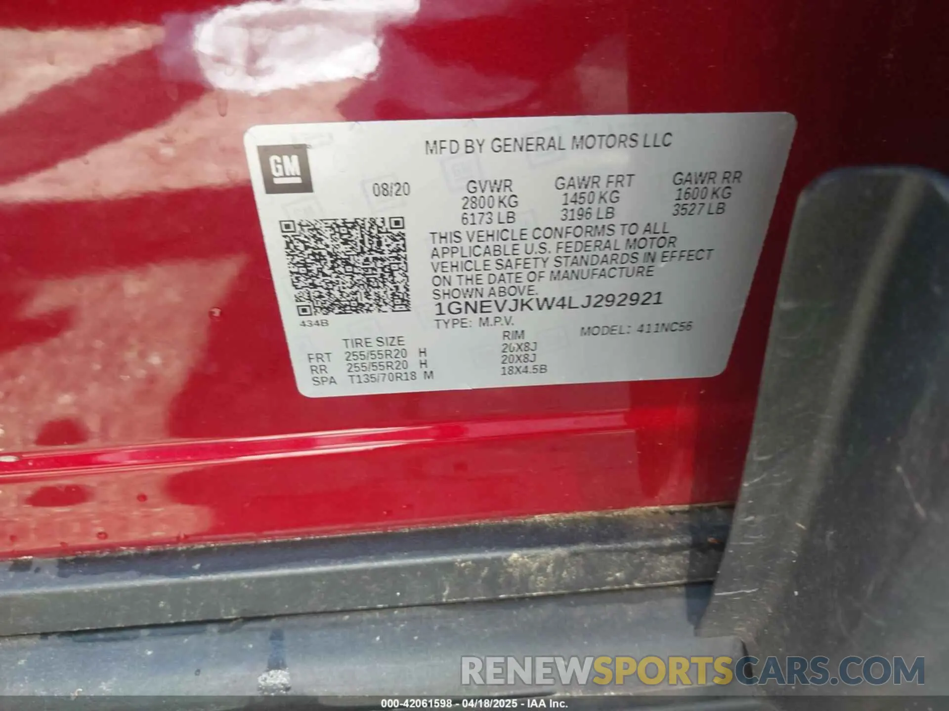 9 Photograph of a damaged car 1GNEVJKW4LJ292921 CHEVROLET TRAVERSE 2020