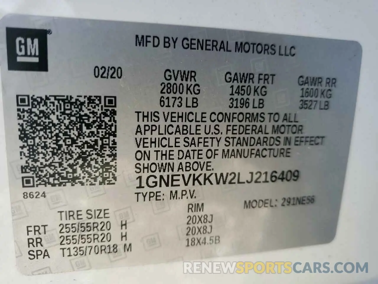 13 Photograph of a damaged car 1GNEVKKW2LJ216409 CHEVROLET TRAVERSE 2020