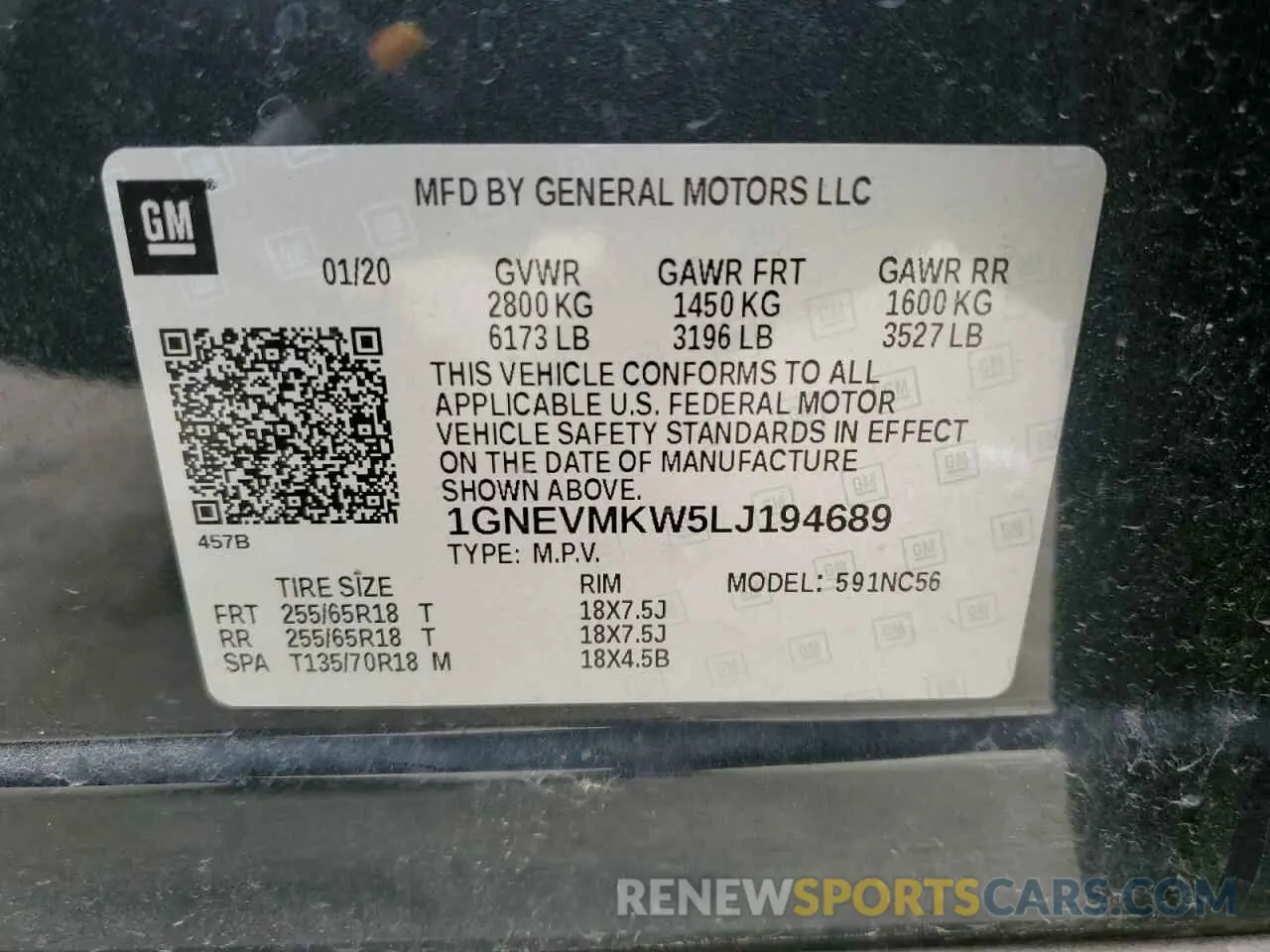 13 Фотография поврежденного автомобиля 1GNEVMKW5LJ194689 CHEVROLET TRAVERSE 2020
