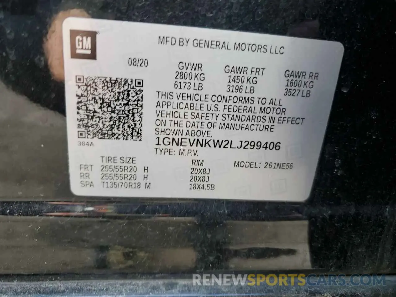 13 Photograph of a damaged car 1GNEVNKW2LJ299406 CHEVROLET TRAVERSE 2020