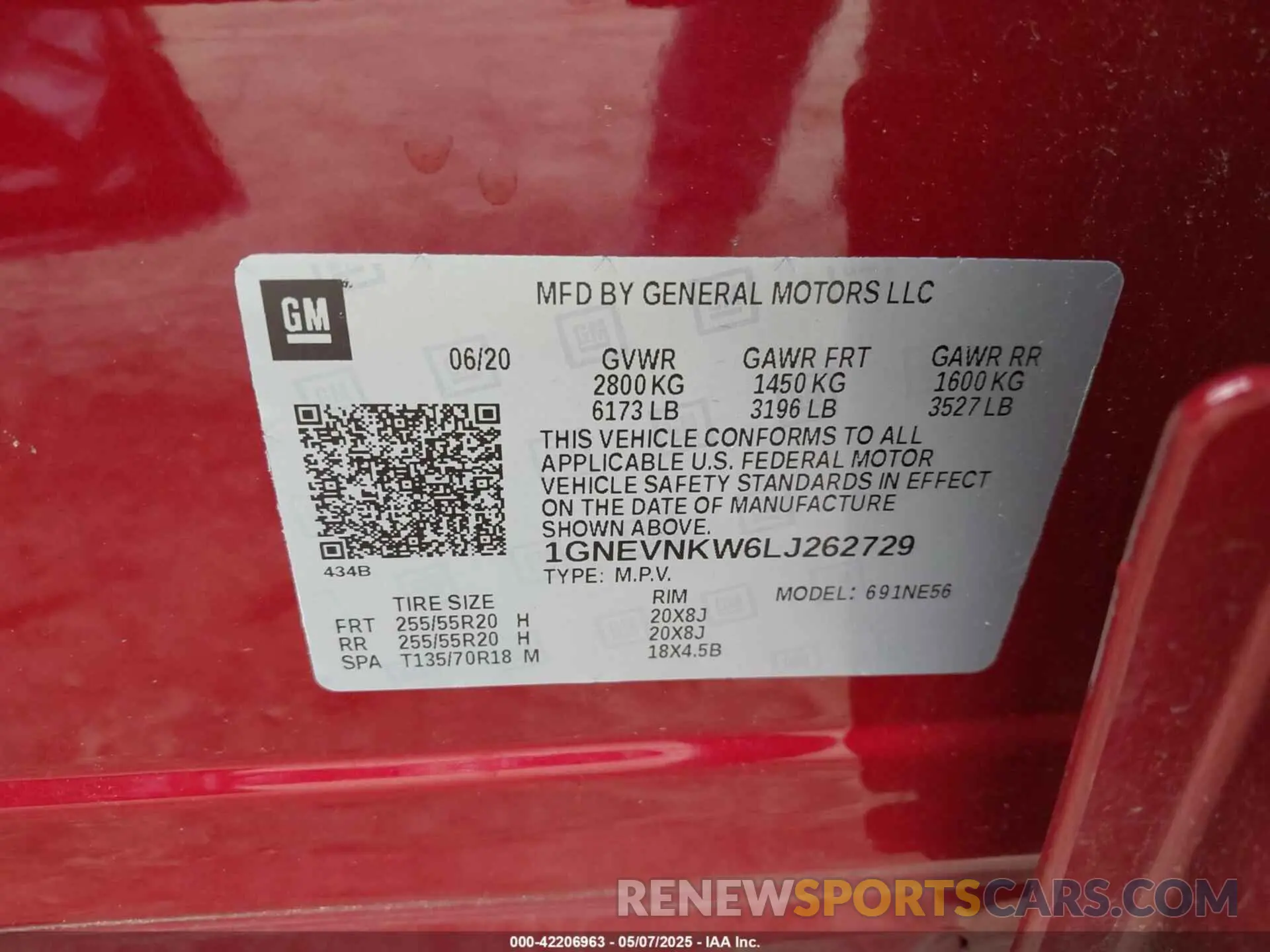 9 Фотография поврежденного автомобиля 1GNEVNKW6LJ262729 CHEVROLET TRAVERSE 2020