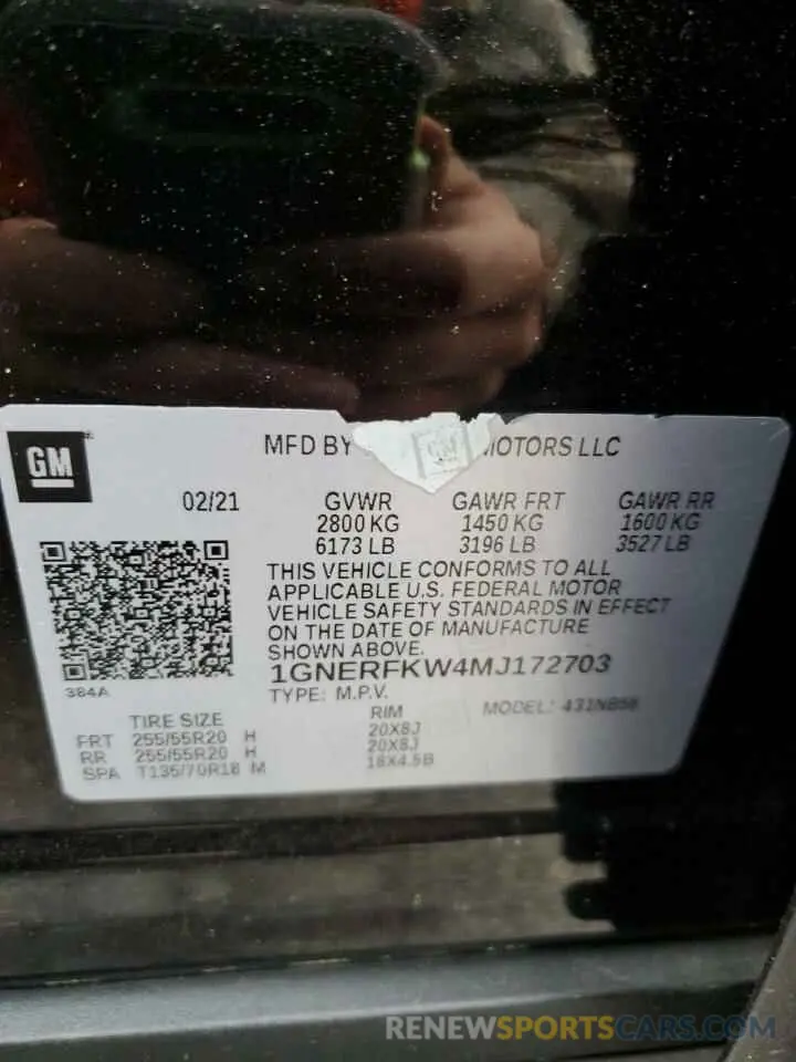 14 Фотография поврежденного автомобиля 1GNERFKW4MJ172703 CHEVROLET TRAVERSE 2021