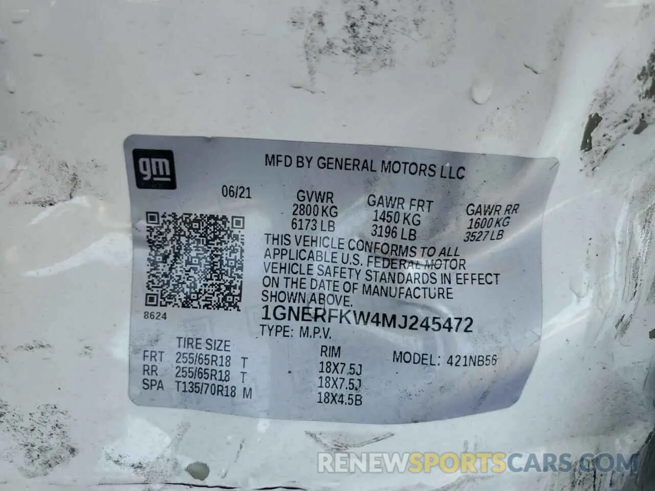 14 Photograph of a damaged car 1GNERFKW4MJ245472 CHEVROLET TRAVERSE 2021