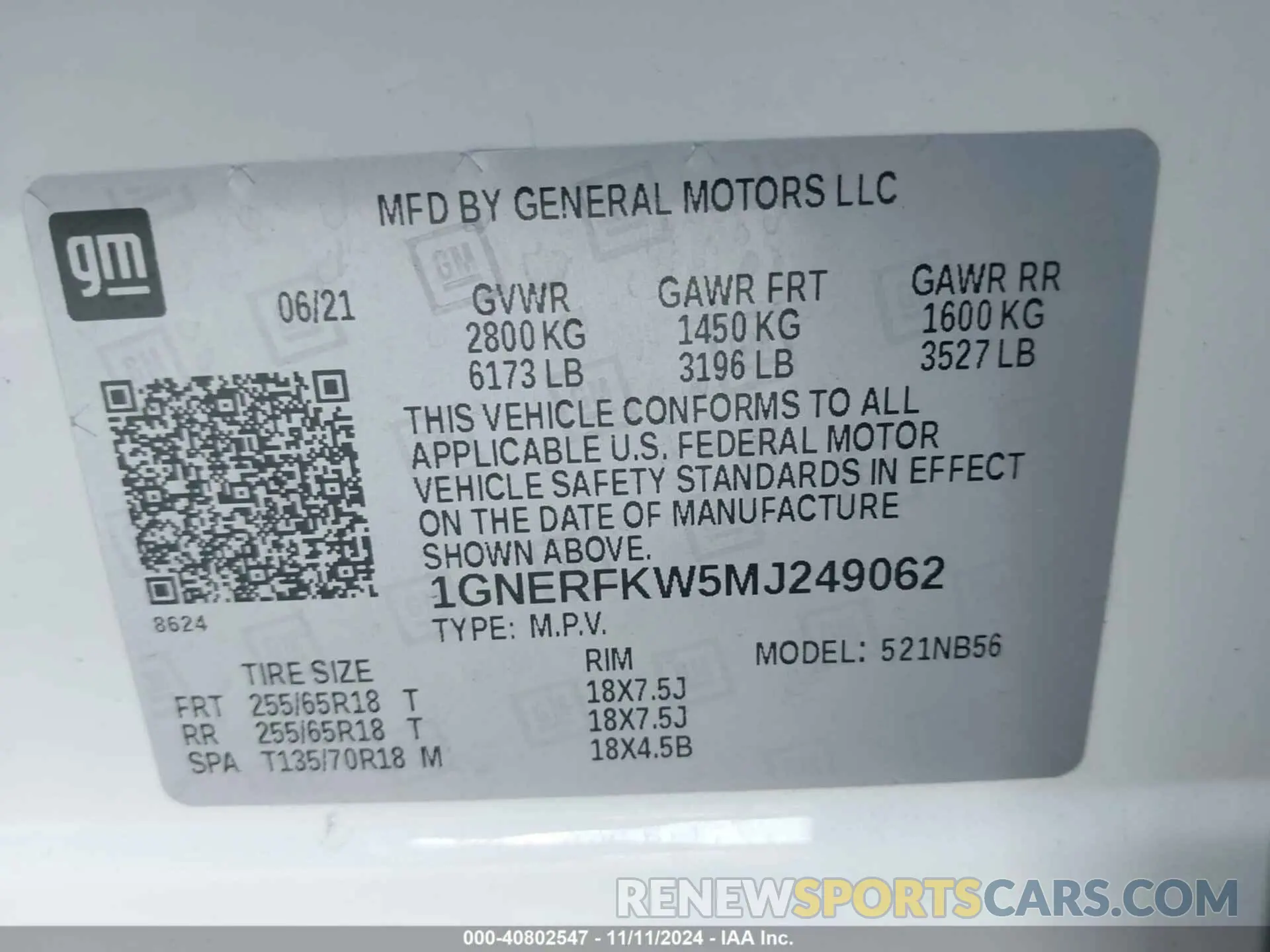 9 Photograph of a damaged car 1GNERFKW5MJ249062 CHEVROLET TRAVERSE 2021