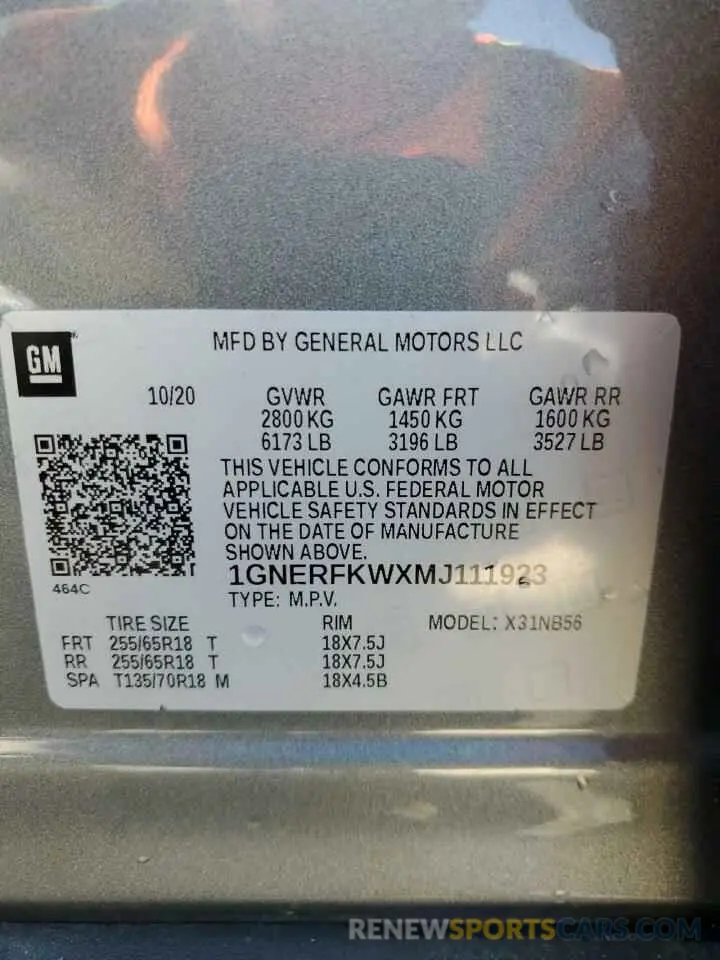 14 Фотография поврежденного автомобиля 1GNERFKWXMJ111923 CHEVROLET TRAVERSE 2021
