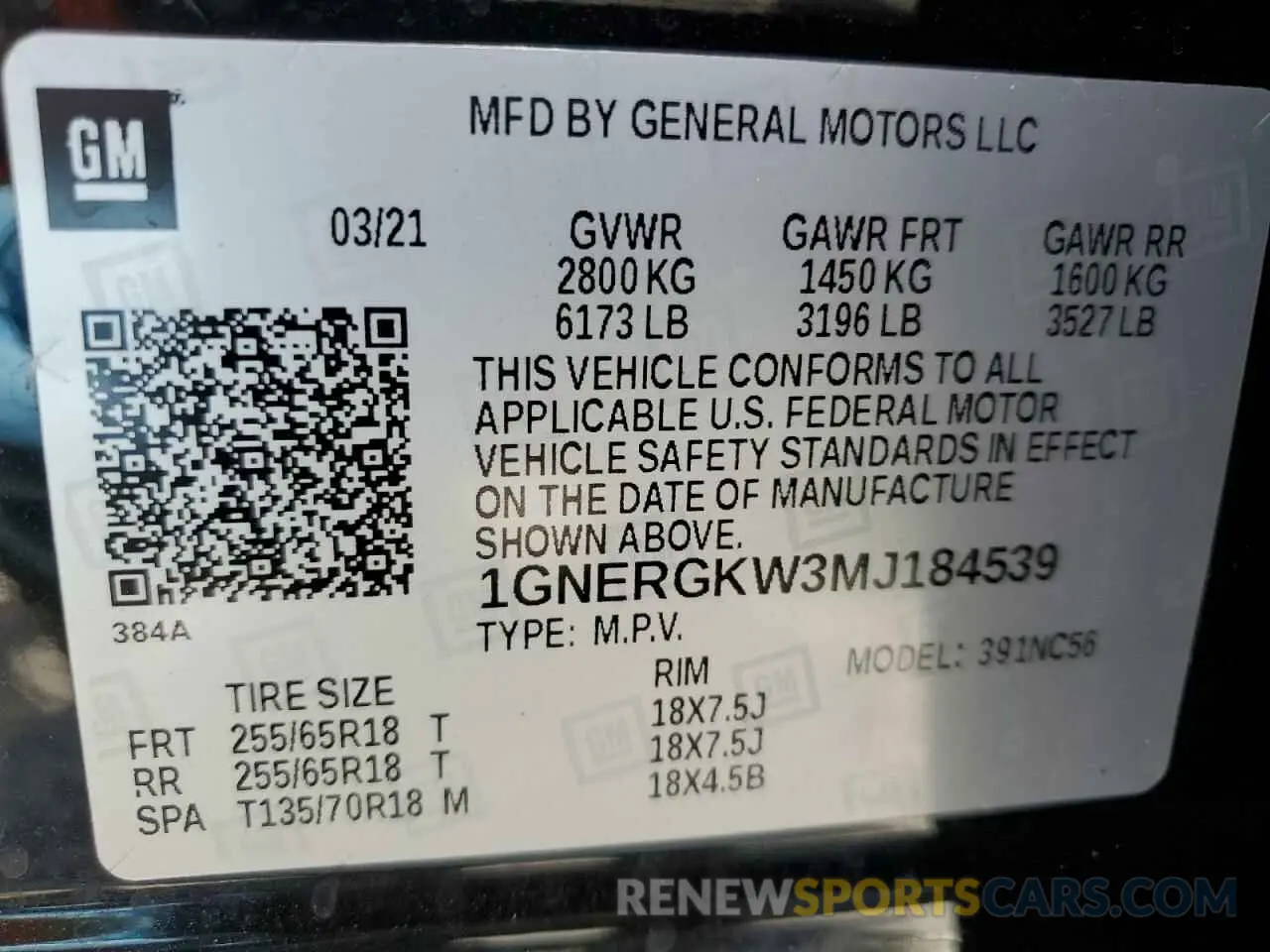 13 Photograph of a damaged car 1GNERGKW3MJ184539 CHEVROLET TRAVERSE 2021