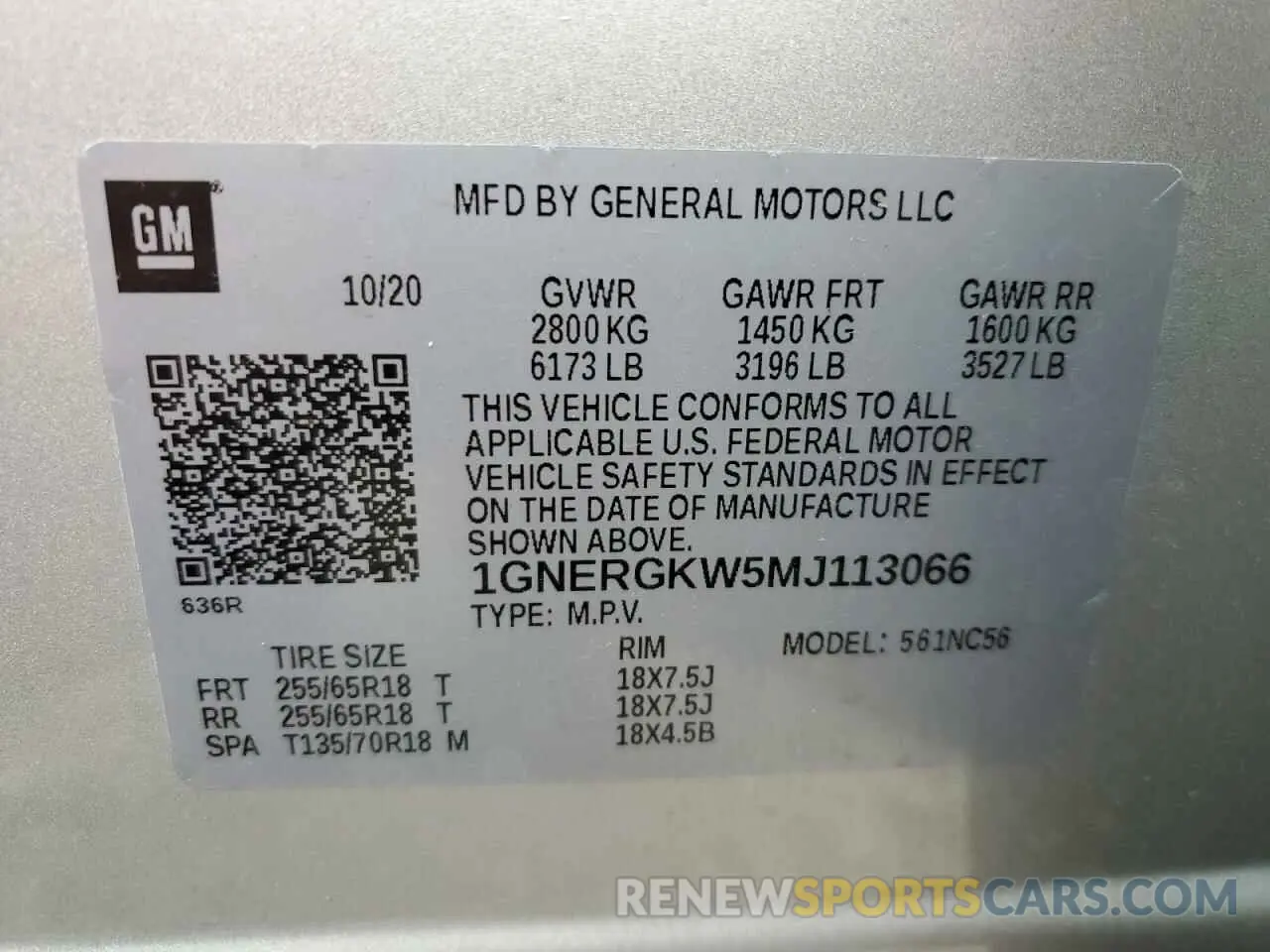 14 Photograph of a damaged car 1GNERGKW5MJ113066 CHEVROLET TRAVERSE 2021
