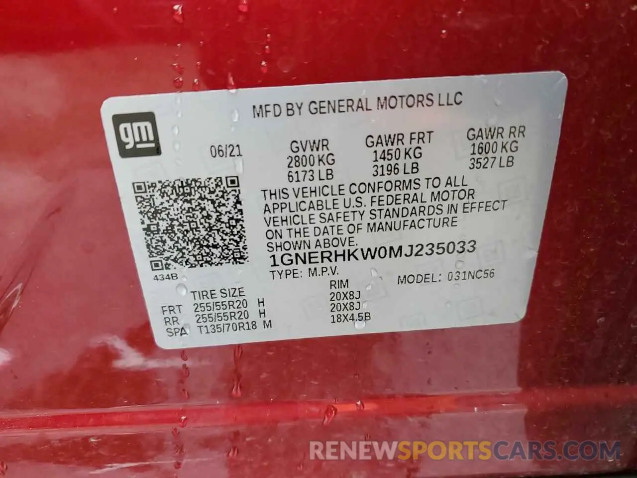 13 Photograph of a damaged car 1GNERHKW0MJ235033 CHEVROLET TRAVERSE 2021