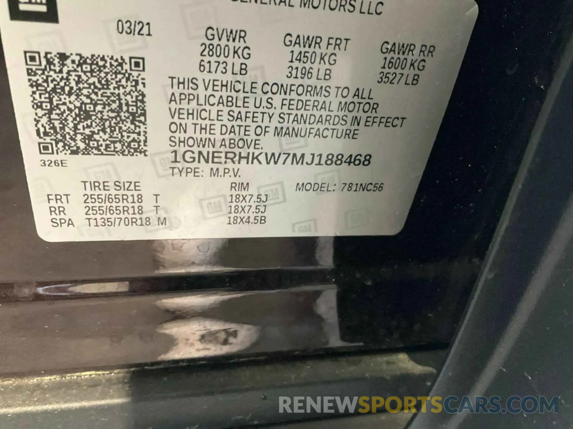 7 Photograph of a damaged car 1GNERHKW7MJ188468 CHEVROLET TRAVERSE 2021