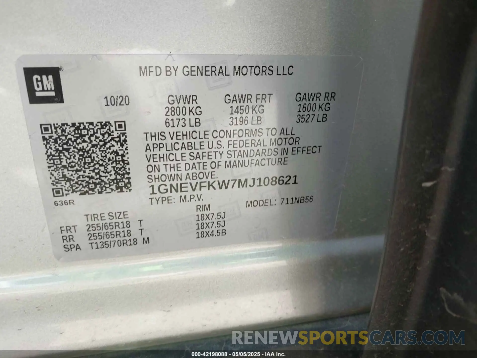 9 Фотография поврежденного автомобиля 1GNEVFKW7MJ108621 CHEVROLET TRAVERSE 2021