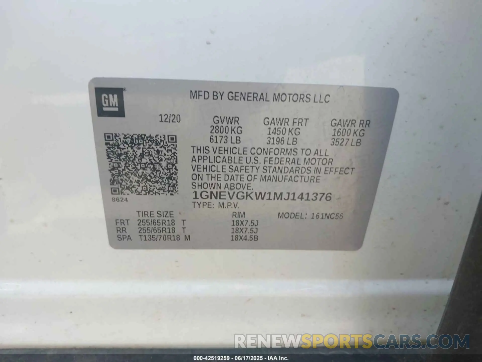 9 Photograph of a damaged car 1GNEVGKW1MJ141376 CHEVROLET TRAVERSE 2021