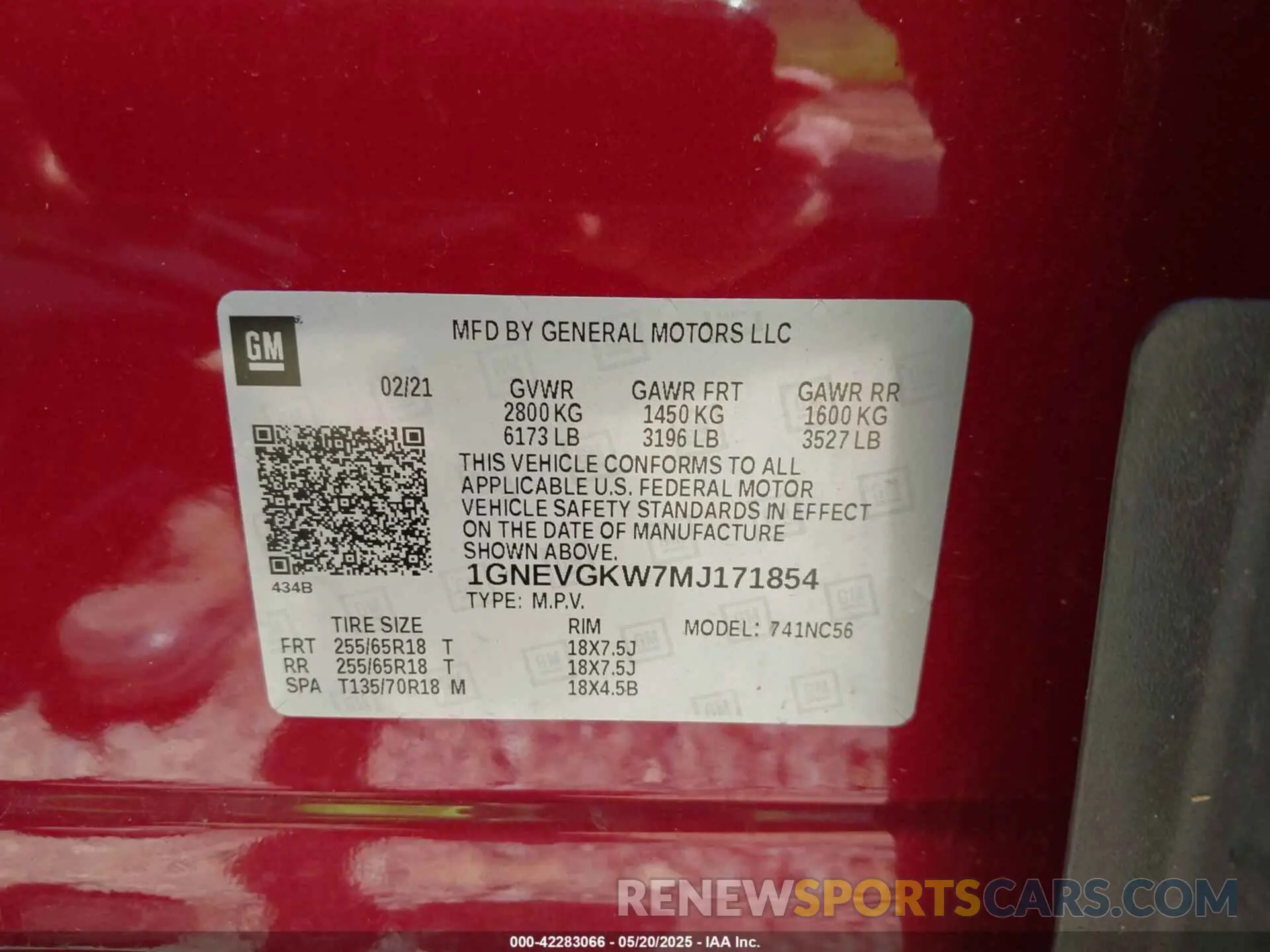 9 Photograph of a damaged car 1GNEVGKW7MJ171854 CHEVROLET TRAVERSE 2021