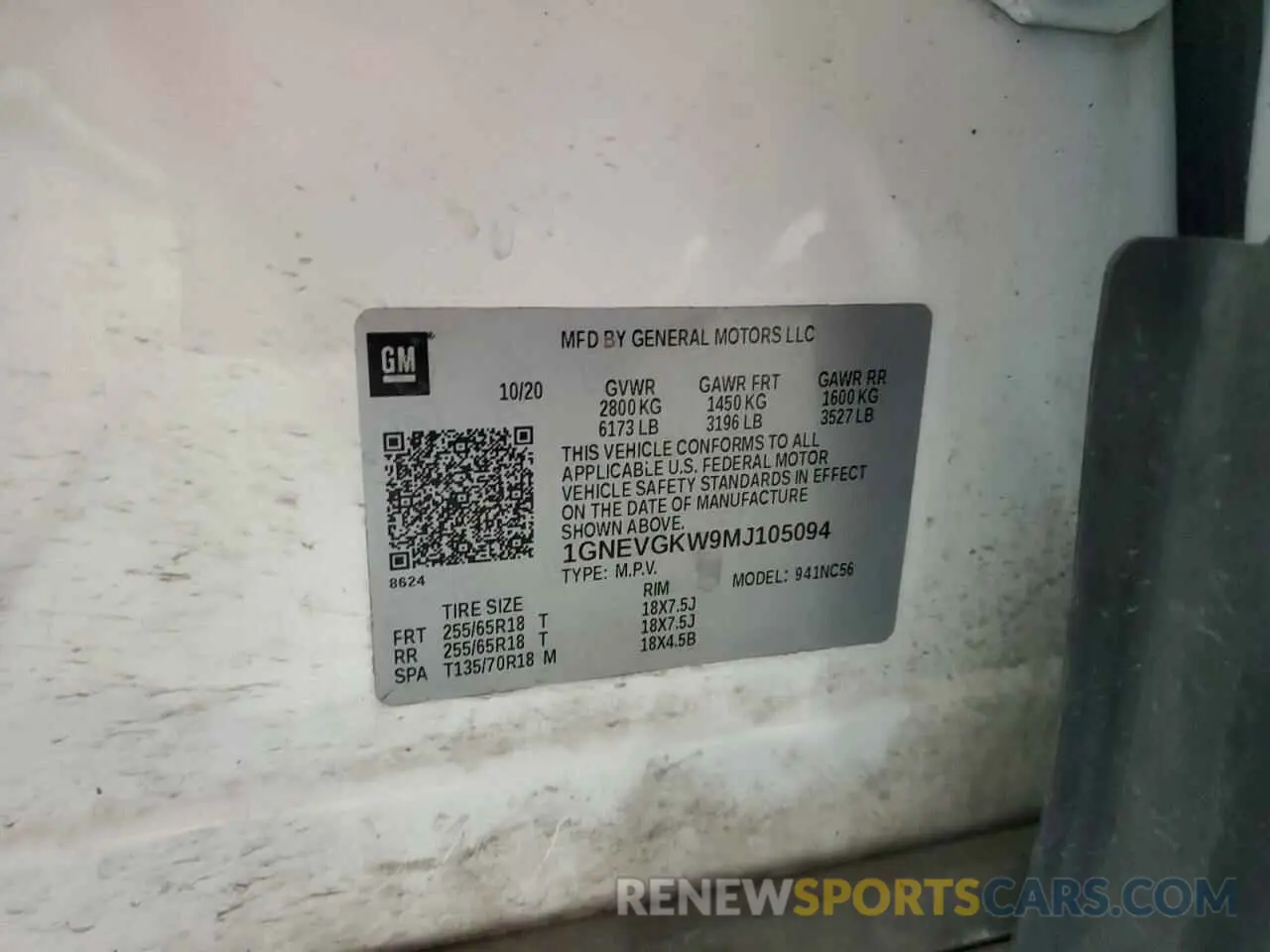 13 Photograph of a damaged car 1GNEVGKW9MJ105094 CHEVROLET TRAVERSE 2021