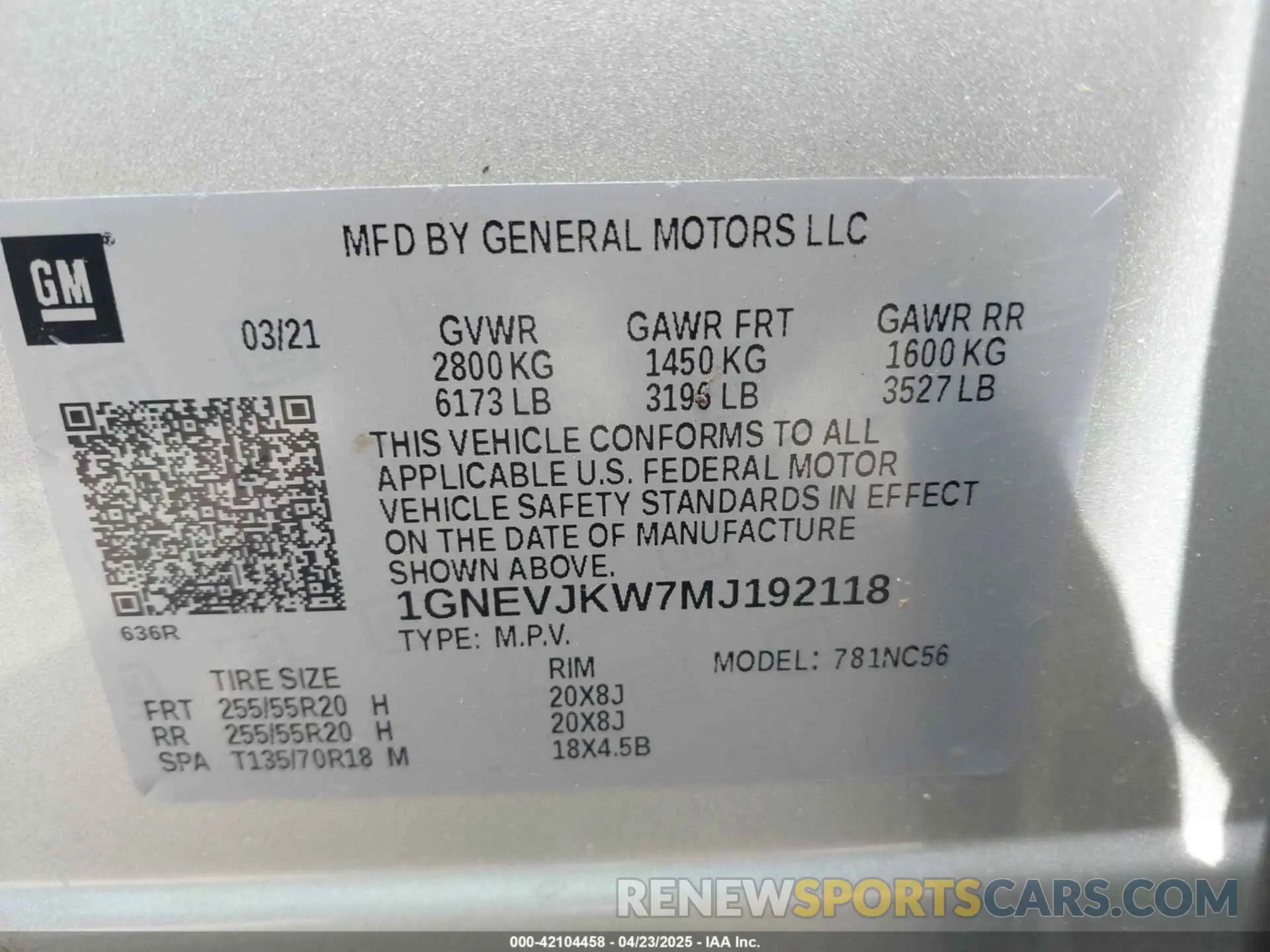 9 Photograph of a damaged car 1GNEVJKW7MJ192118 CHEVROLET TRAVERSE 2021