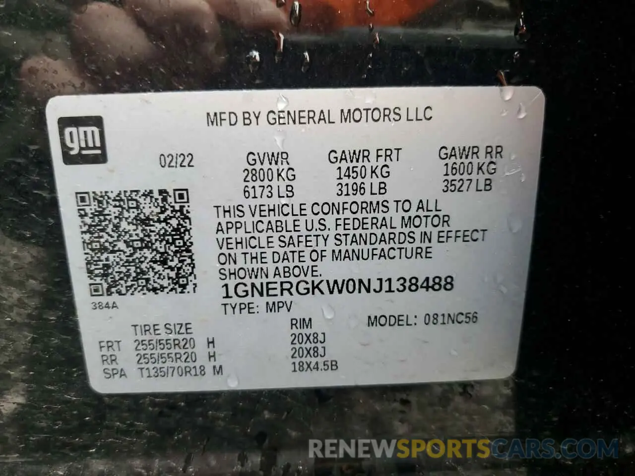 15 Photograph of a damaged car 1GNERGKW0NJ138488 CHEVROLET TRAVERSE 2022