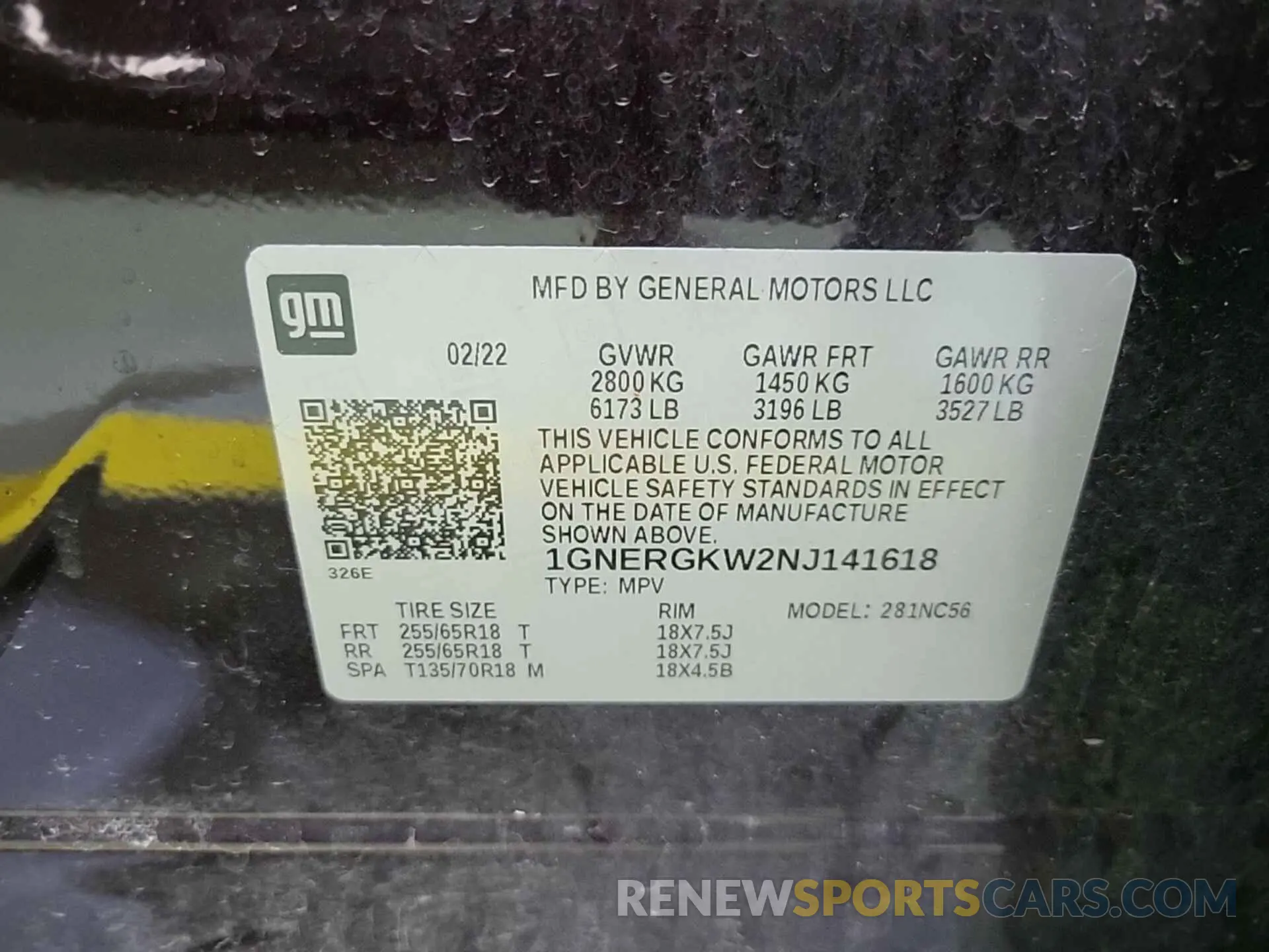 22 Photograph of a damaged car 1GNERGKW2NJ141618 CHEVROLET TRAVERSE 2022