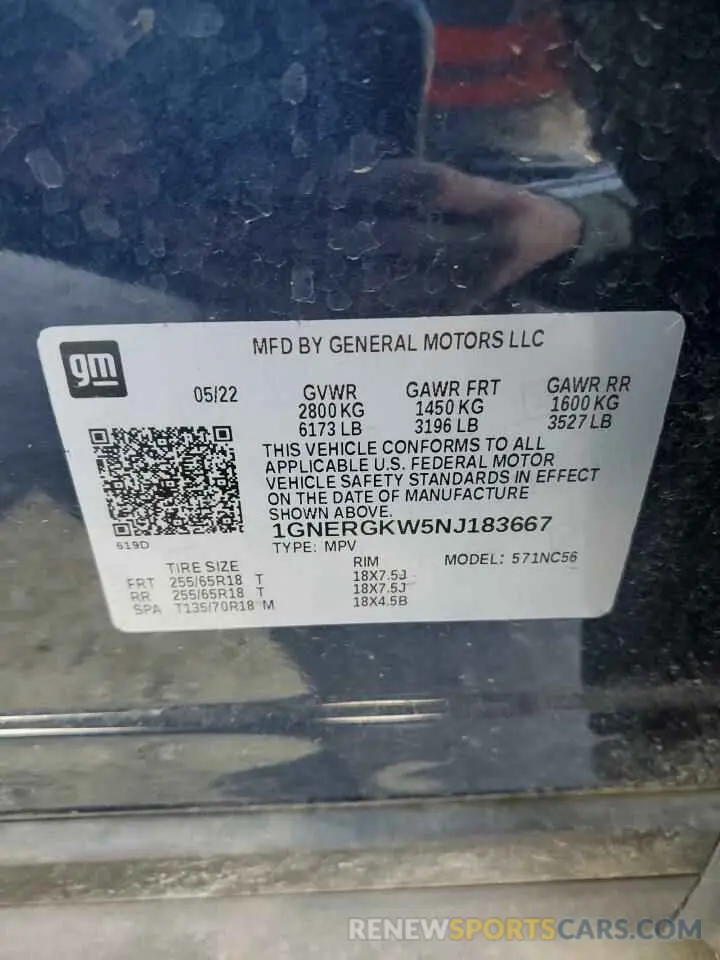 13 Фотография поврежденного автомобиля 1GNERGKW5NJ183667 CHEVROLET TRAVERSE 2022