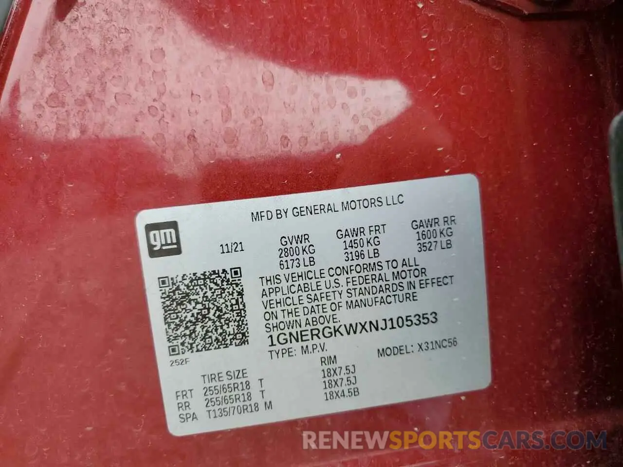 13 Photograph of a damaged car 1GNERGKWXNJ105353 CHEVROLET TRAVERSE 2022