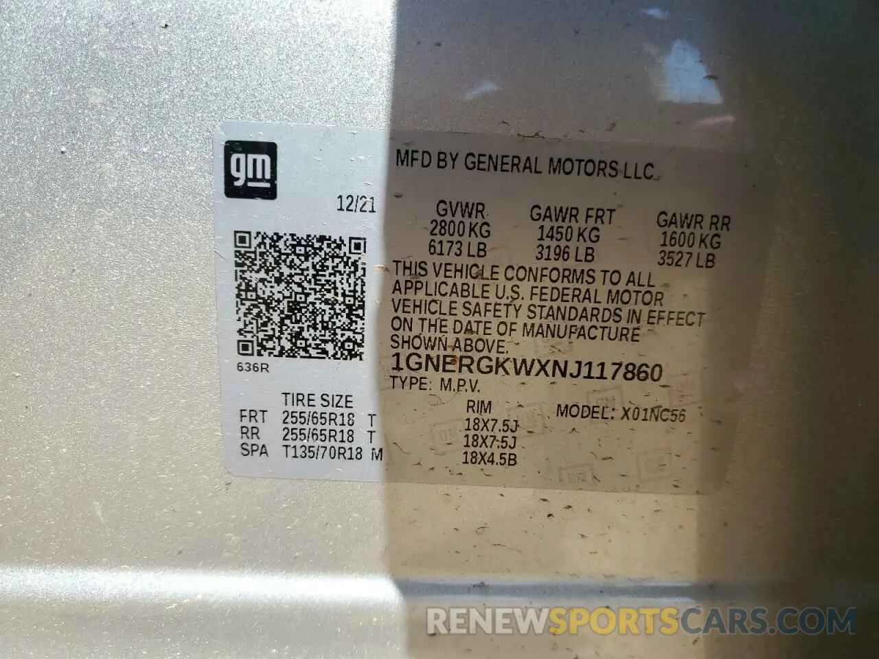 13 Photograph of a damaged car 1GNERGKWXNJ117860 CHEVROLET TRAVERSE 2022