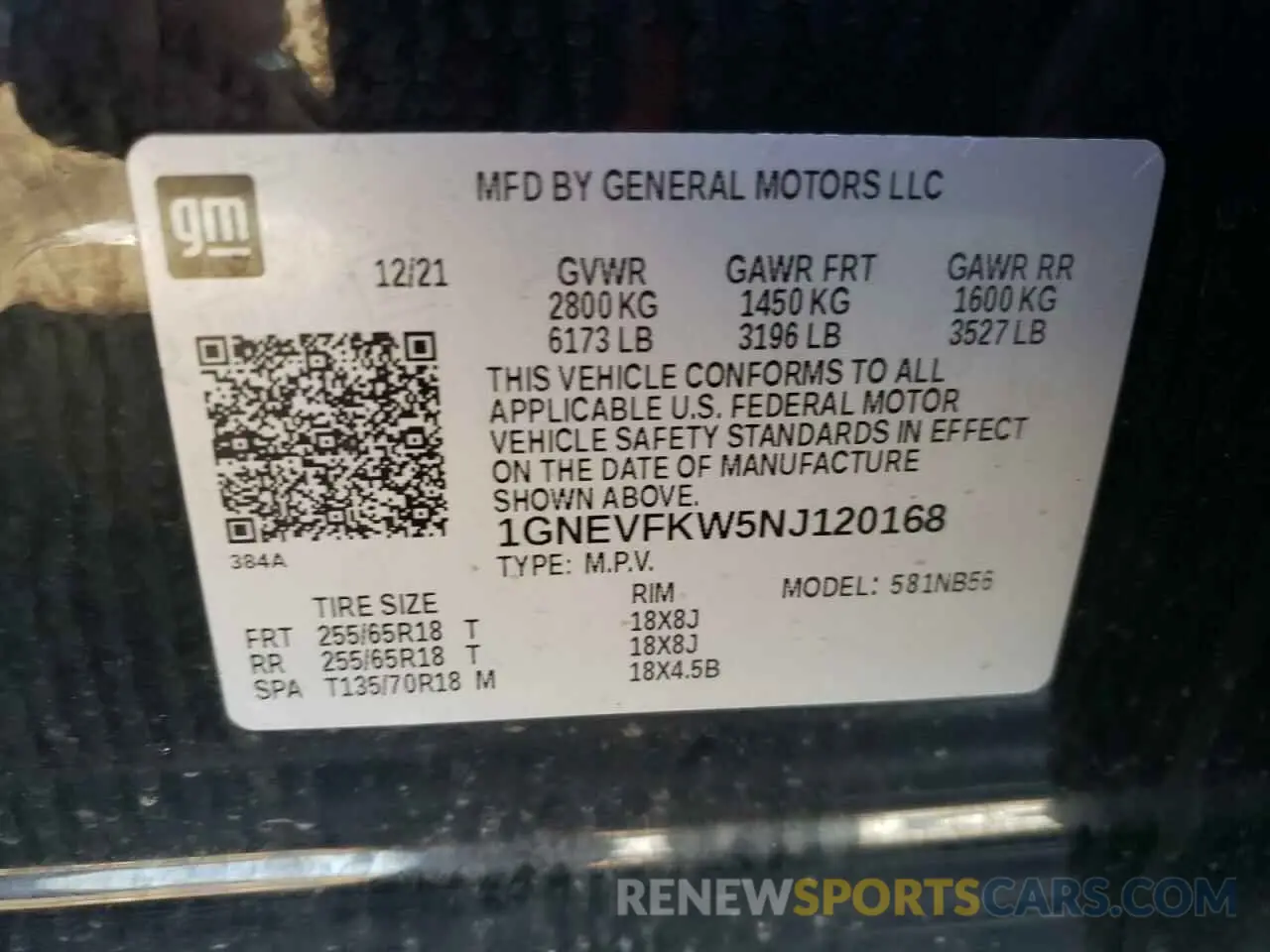 15 Photograph of a damaged car 1GNEVFKW5NJ120168 CHEVROLET TRAVERSE 2022
