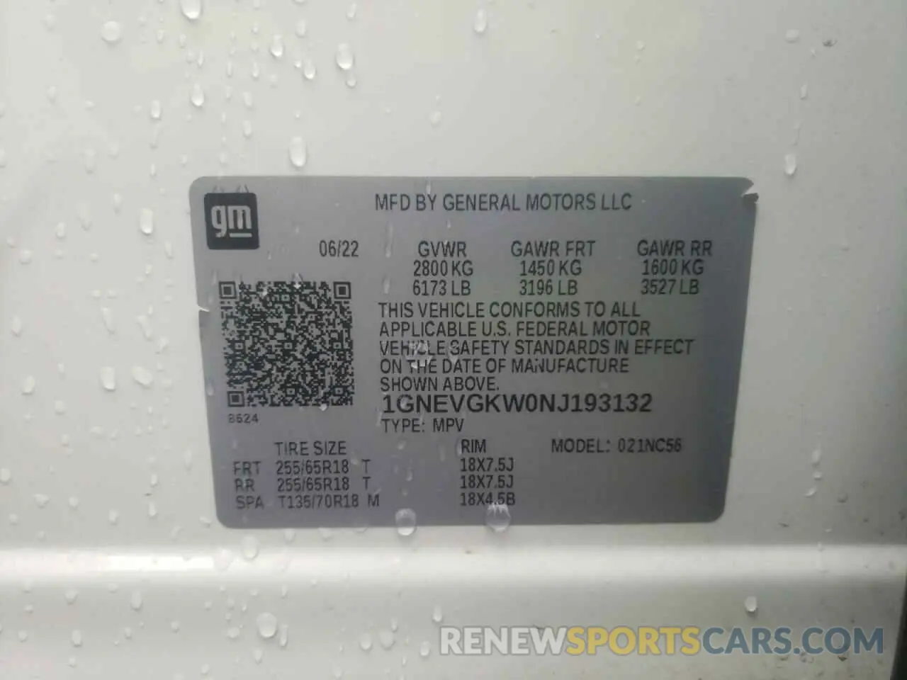 14 Фотография поврежденного автомобиля 1GNEVGKW0NJ193132 CHEVROLET TRAVERSE 2022